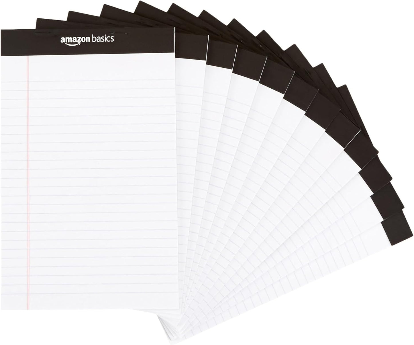 Amazon Basics Wide Ruled Lined Writing Note Pads for Office Supplies, 8.5" x 11.75", White, 12-Pack of 50 Perforated Sheets