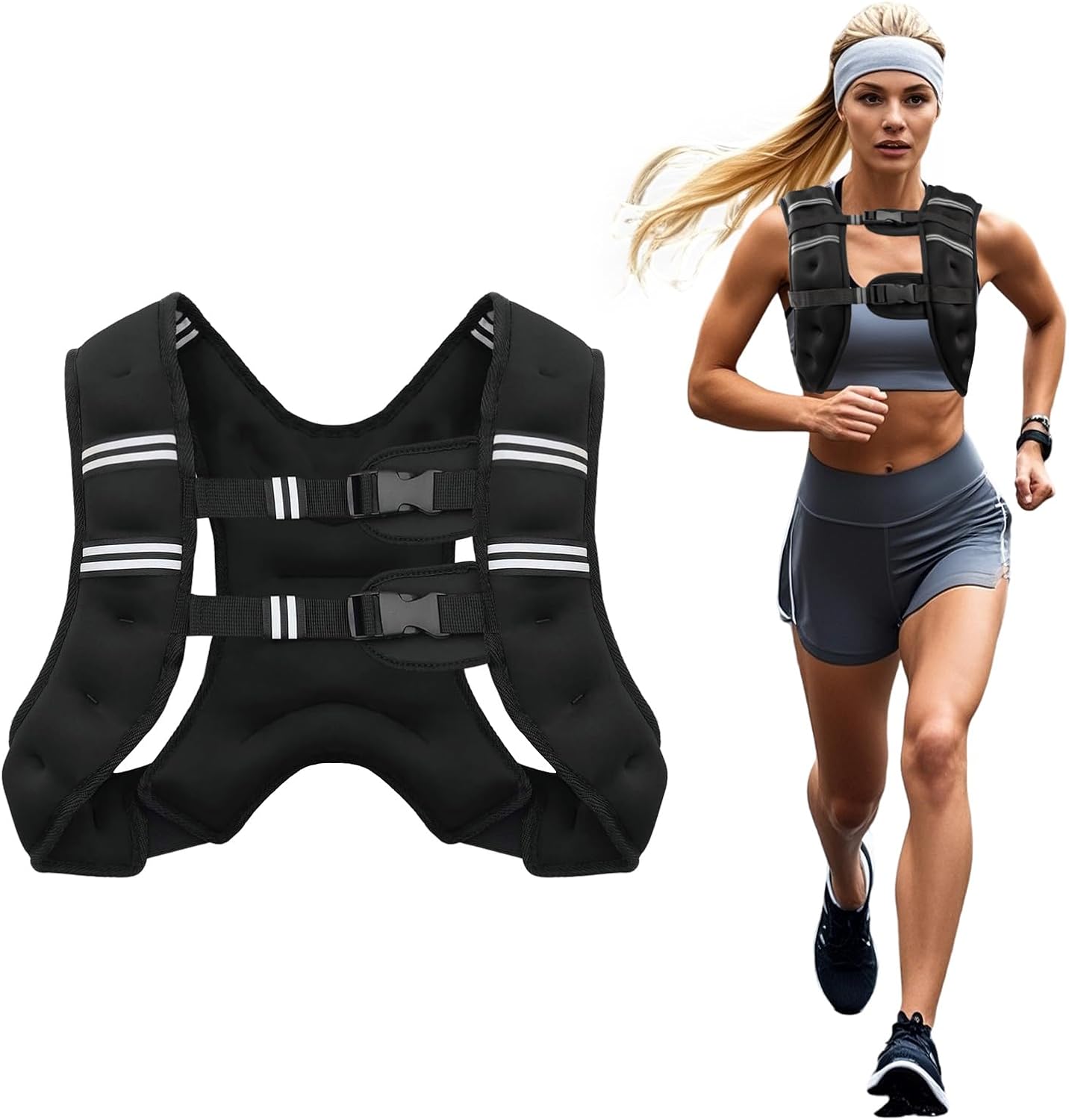 Weighted Vest, 6lb/8lb/10lb/12lb/16lb/20lb/25lb/30lb Weight Vest for Men Women, Body Weight Vests Adjustable with Reflective Stripe for Strength Training, Running, Workout, Jogging, Walking