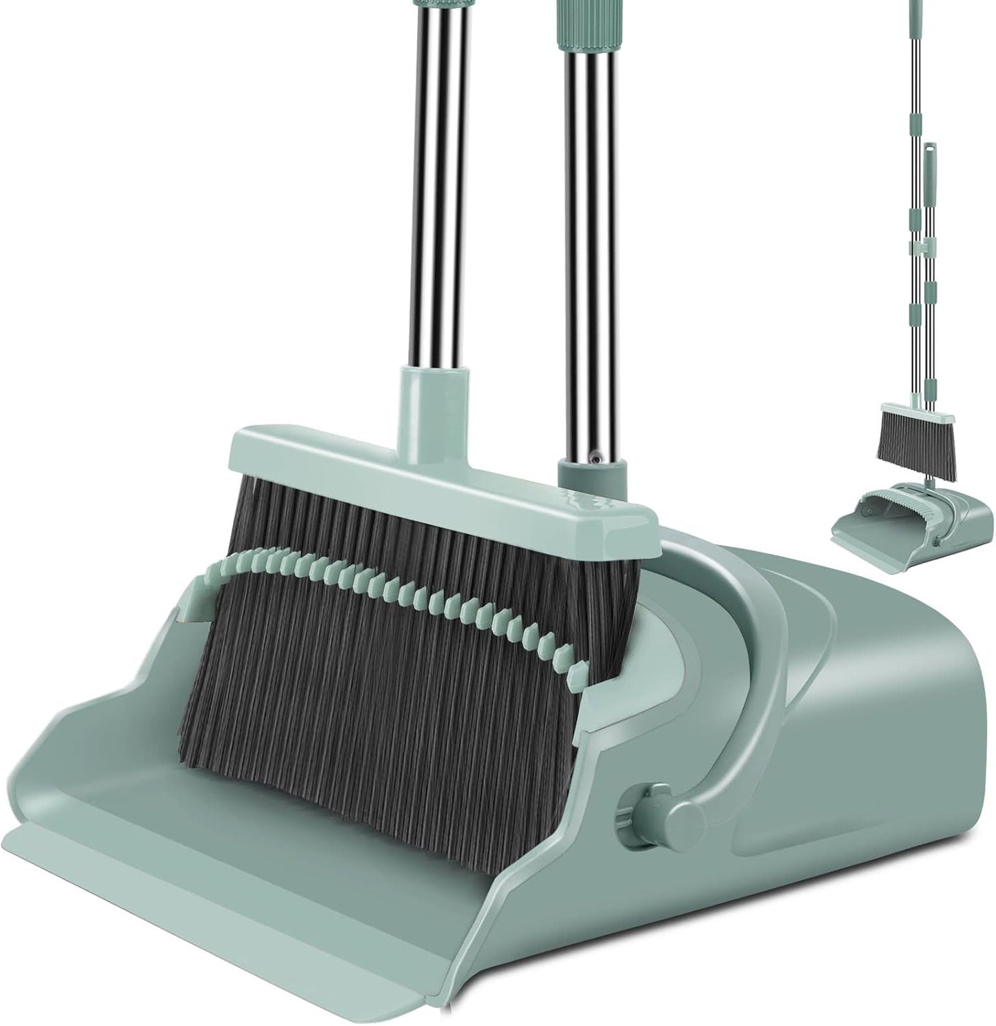 kelamayi Upgrade Broom and Dustpan Set, Self-Cleaning with Dustpan Teeth, Indoor&Outdoor Sweeping, Ideal for Dog Cat Pets Home Use, Stand Up Broom and Dustpan (Gray&Orange)