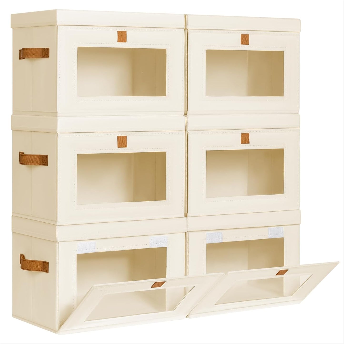 Large Closet Storage Organizer - Clothes Storage Bins with Handles & Window, Collapsible Decorative Boxes with Lids, Fabric Containers for Living Room, Dorm, 2 Pack, Beige