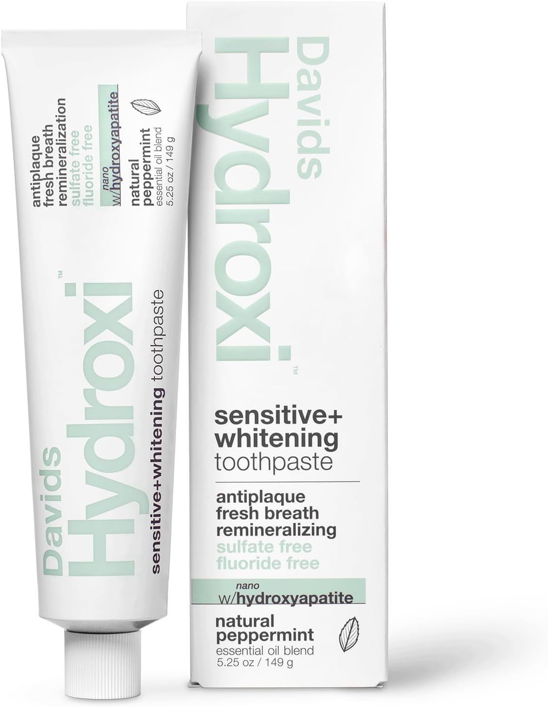 Davids Hydroxi Fluoride Free Nano Hydroxyapatite Toothpaste for Remineralizing, Sensitive Support, Whitening, Antiplaque, SLS Free, Natural Peppermint, 4oz, Made in USA