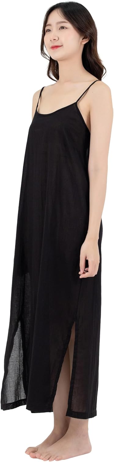 Long Cotton Full Slip Dress Lingerie Nightwear Adjustable Spaghetti Strap