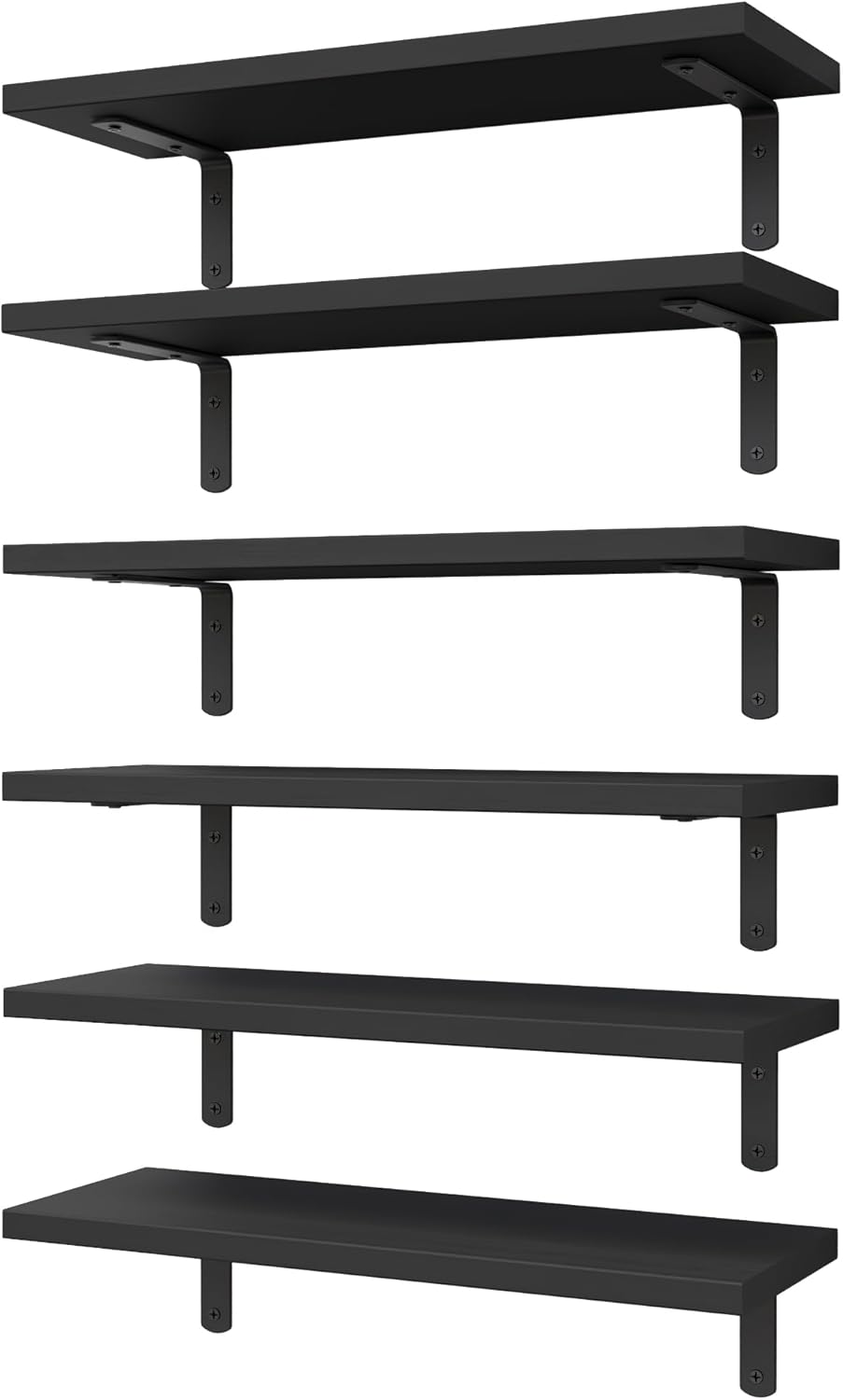 WOPITUES Wood Floating Shelves Set of 6, Shelves for Wall Decor, Farmhouse Shelf for Bedroom, Bathroom Storage Shelves, Book Shelves for Living Room - Rustic Brown
