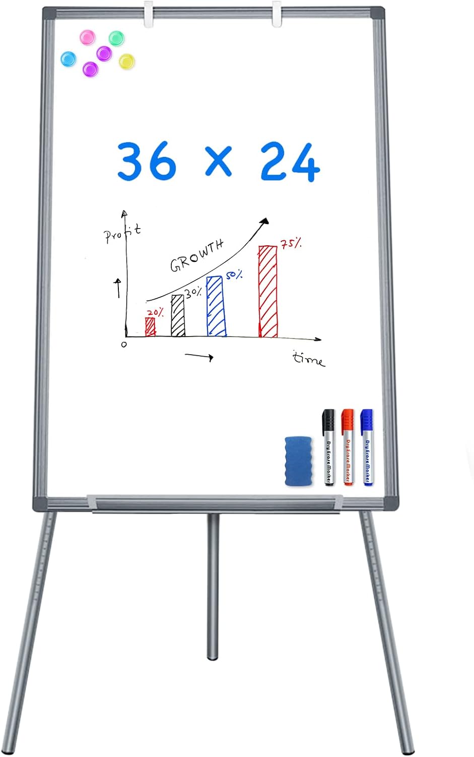 Easel Whiteboard - Magnetic Portable Dry Erase 36 x 24 Tripod Height Adjustable, 3' x 2' Flipchart Easel Stand White Board for Office or Teaching at Home & Classroom (36x24 White)