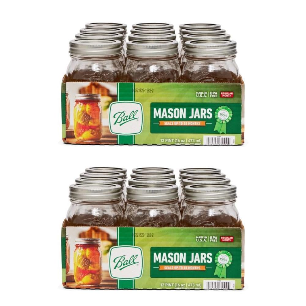 Ball Wide Mouth Pint 16-Ounce Glass Mason Jar with Lids and Bands, 12-Count