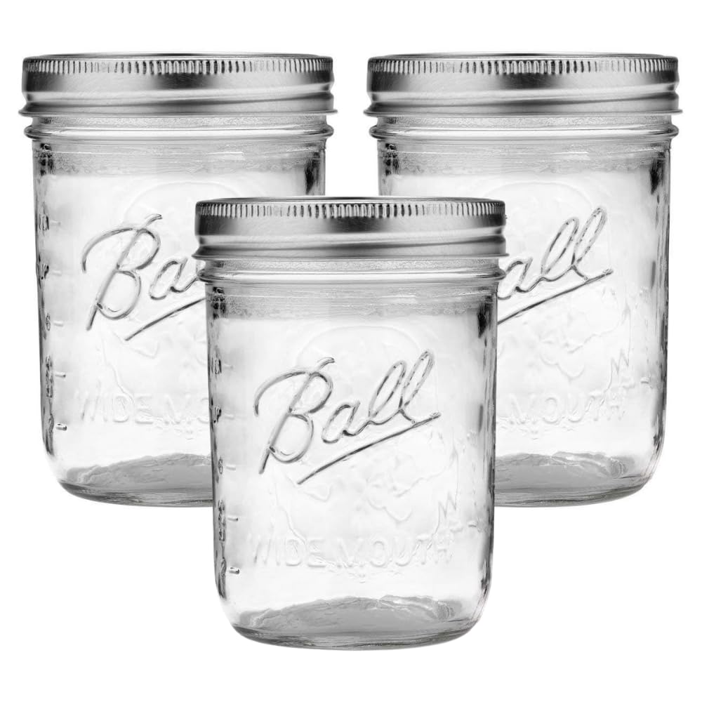 Ball Wide Mouth Pint 16-Ounce Glass Mason Jar with Lids and Bands, 12-Count