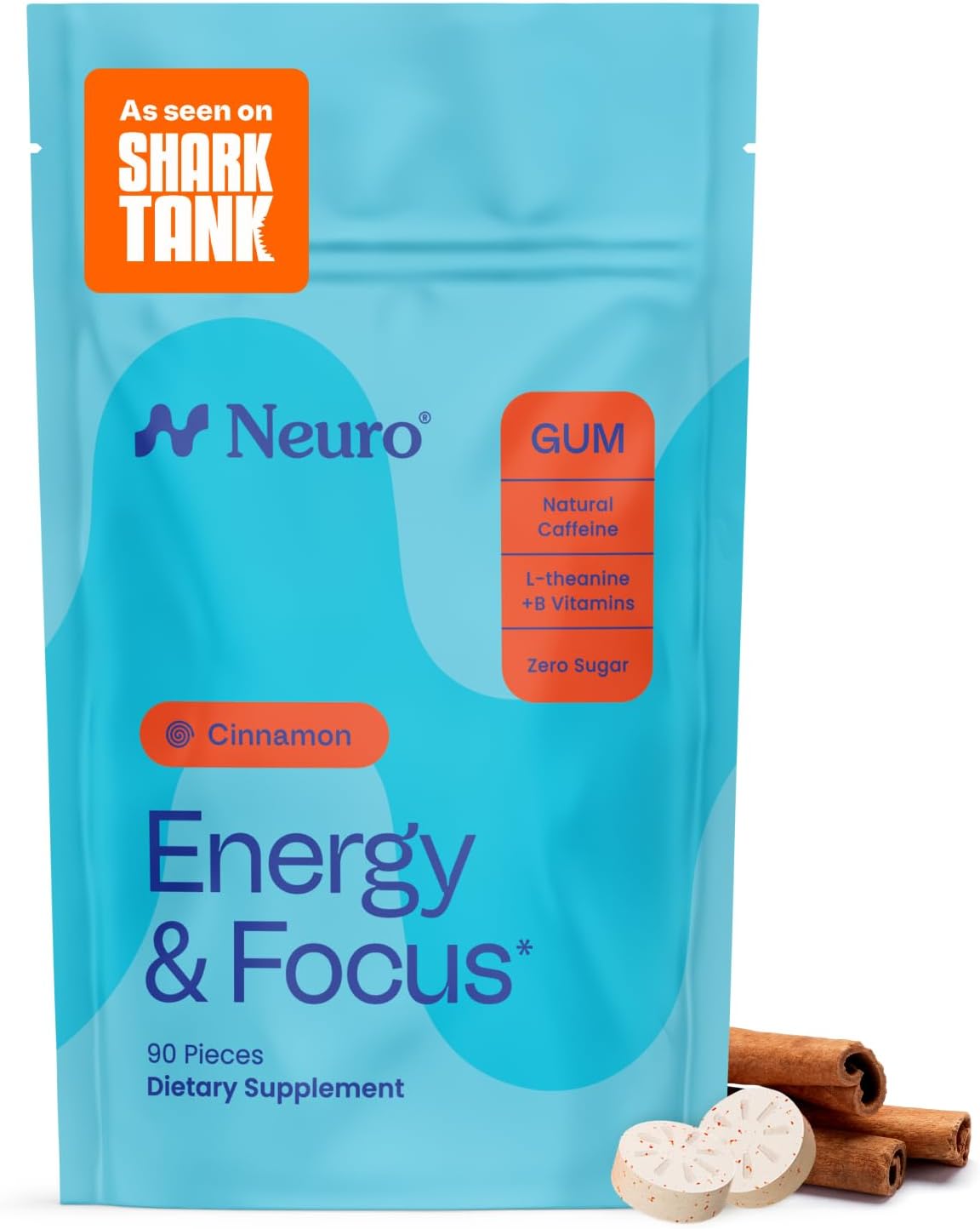 Neuro Energy & Focus Gum - 40mg Natural Caffeine Gum & Nootropic Energy Supplement with L-Theanine & B Vitamins - Sugar Free, Vegan - Peppermint, 54ct