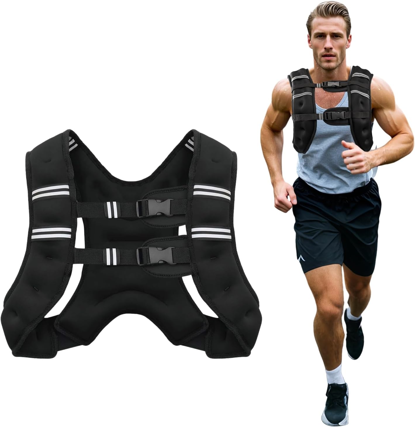 Weighted Vest, 6lb/8lb/10lb/12lb/16lb/20lb/25lb/30lb Weight Vest for Men Women, Body Weight Vests Adjustable with Reflective Stripe for Strength Training, Running, Workout, Jogging, Walking