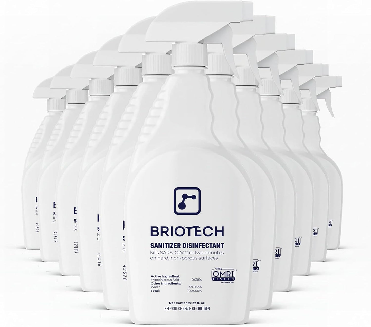 BRIOTECH Sanitizer Disinfectant Hypochlorous, Kill 99.99% of Viruses & Bacteria, Control Mold, Eliminate Odor, Gentle for Nursery & Play Rooms, Food Contact Surface Sanitizer, 1 Gallon Refill