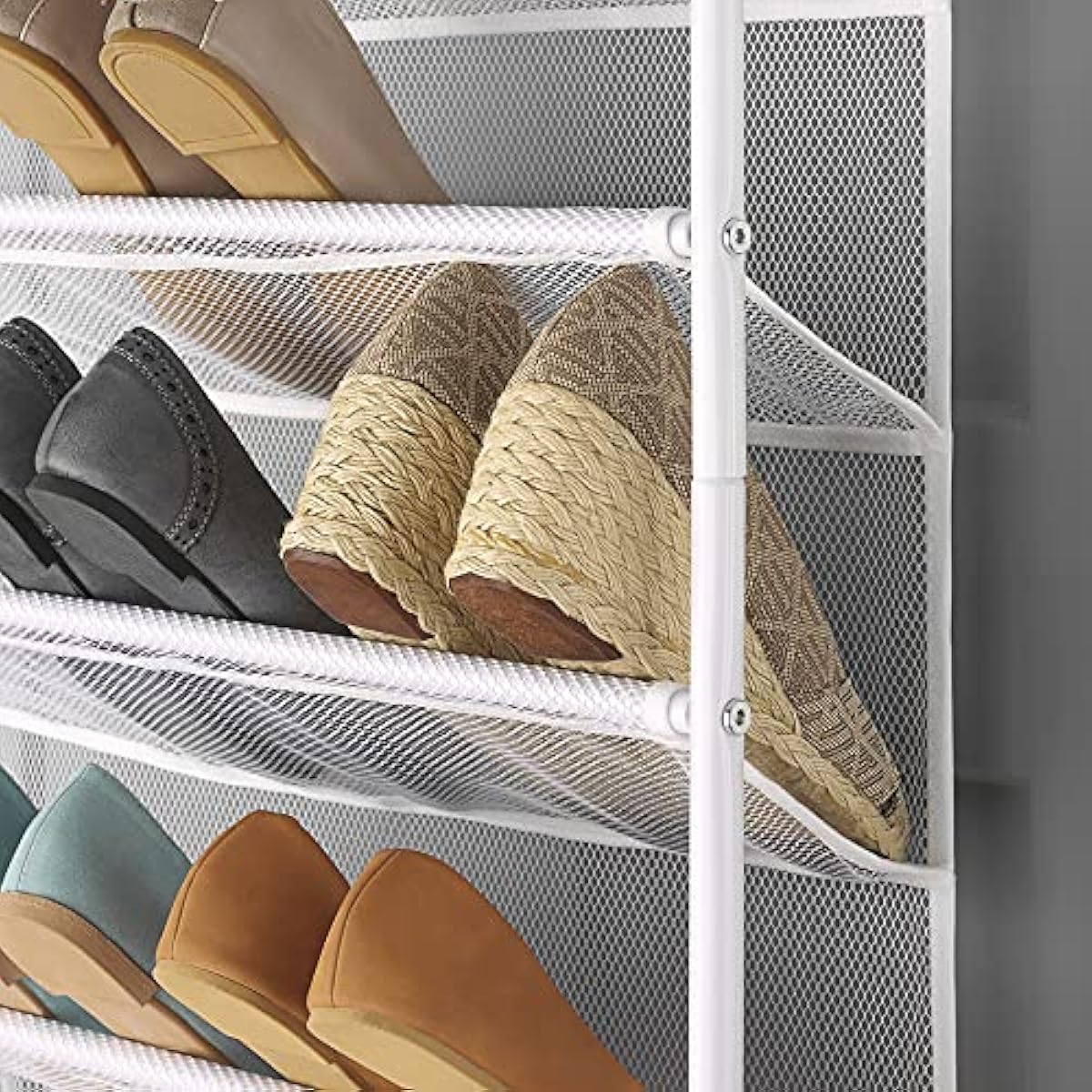 Whitmor 36 Pair Over The Door Shoe Organizer, 12 Tier Hanging Shoe Organizer, Heavy Duty Metal & Mesh Shoe Holder, Hanging Shoe Rack for Closet Organizer & Storage, 69"L x 21.7"W x 7.5"H, White