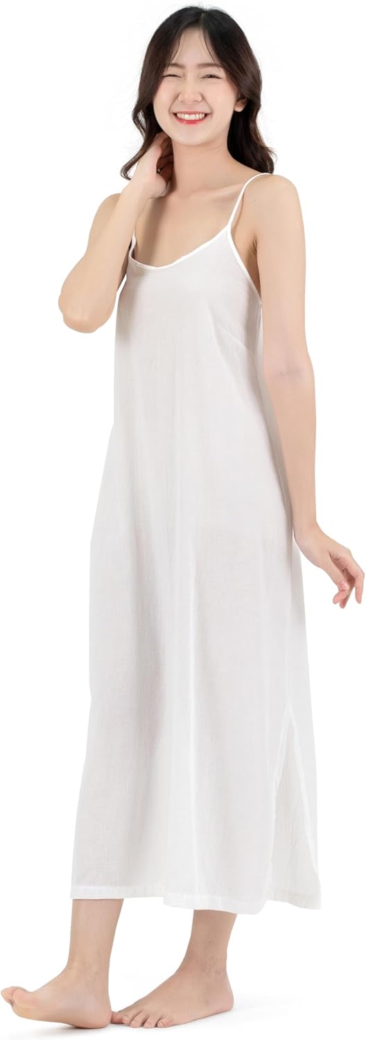 Long Cotton Full Slip Dress Lingerie Nightwear Adjustable Spaghetti Strap