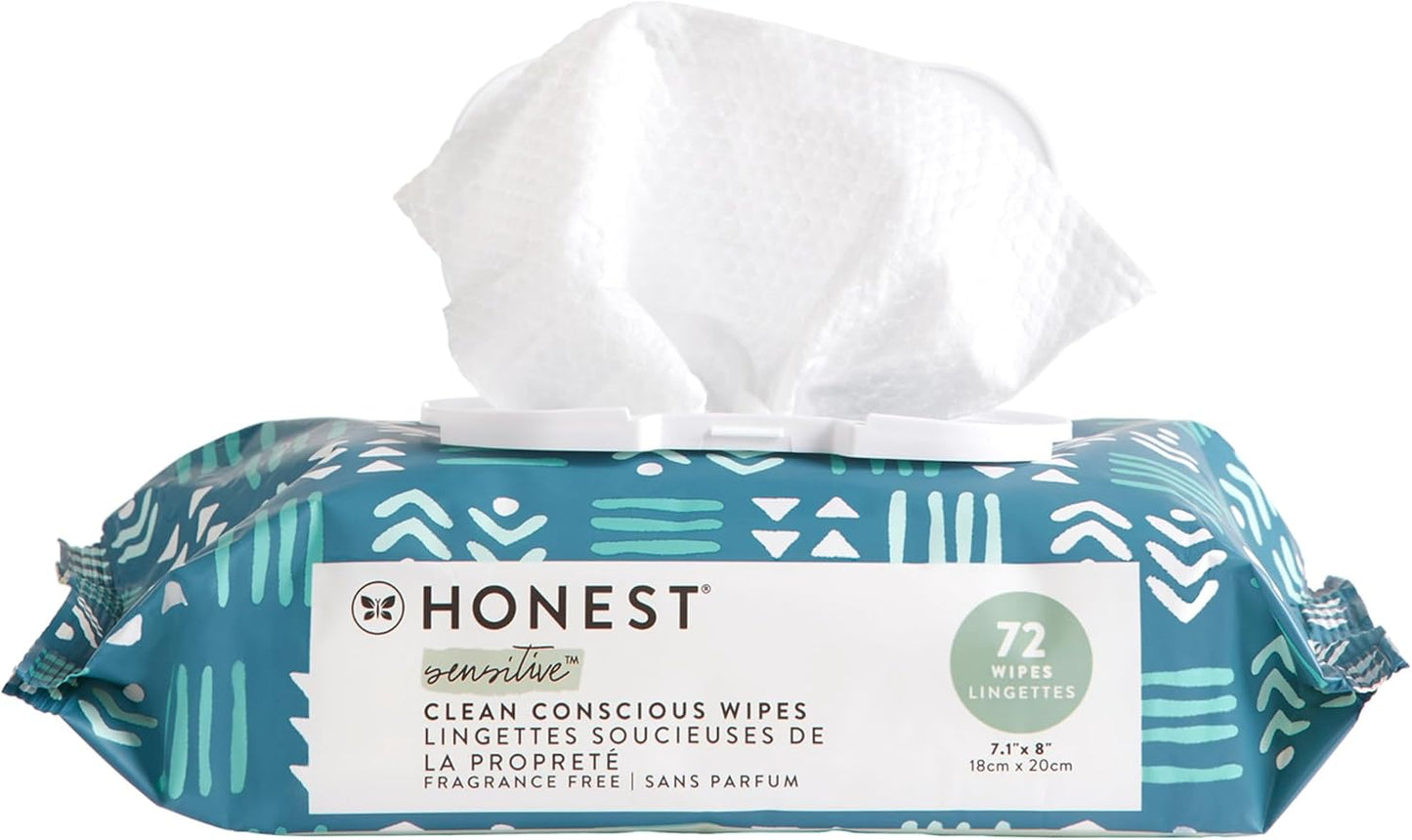 The Honest Company Baby Wipes for Sensitive Skin, Hypoallergenic, Fragrance-Free, Multi-Use, Pattern Play Design, 720 Count (8 Packs of 90)