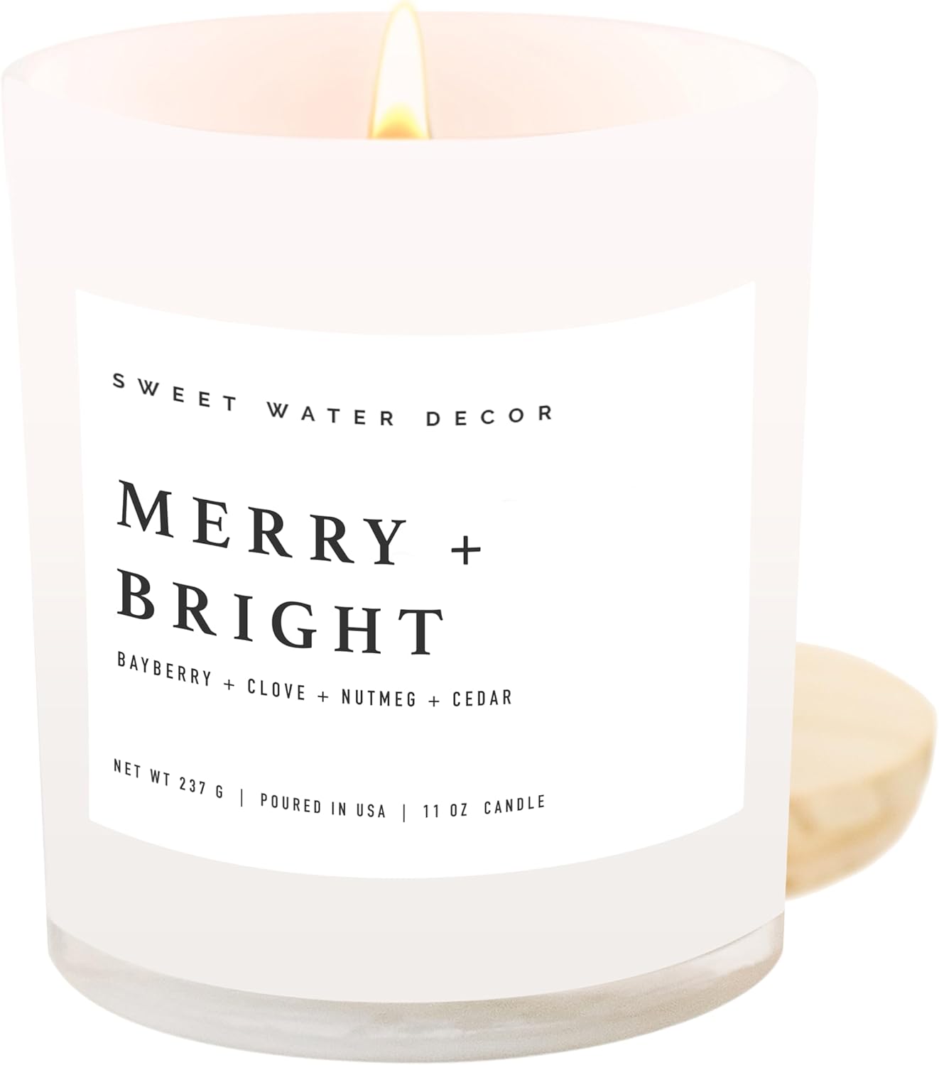 Sweet Water Decor Salt and Sea Candle - Sea Salt, Citrus, Amber, Musk, Beach Scented Soy Candles for Home - 11oz White Glass Jar + Wood Lid, 50+ Hour Burn Time, Made in the USA