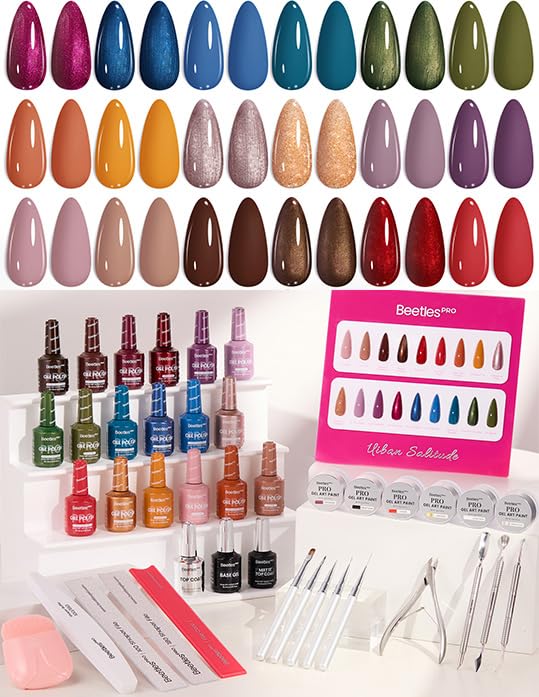 Beetles Gel Nail Polish Kit with U V Light - 80Pcs Color Enchantment 55 Colors Gel Polish Starter Kit with Base Top Coat DIY Nails Supply Stickers Manicure Tools Home Salon Gift for Women Teens Girls