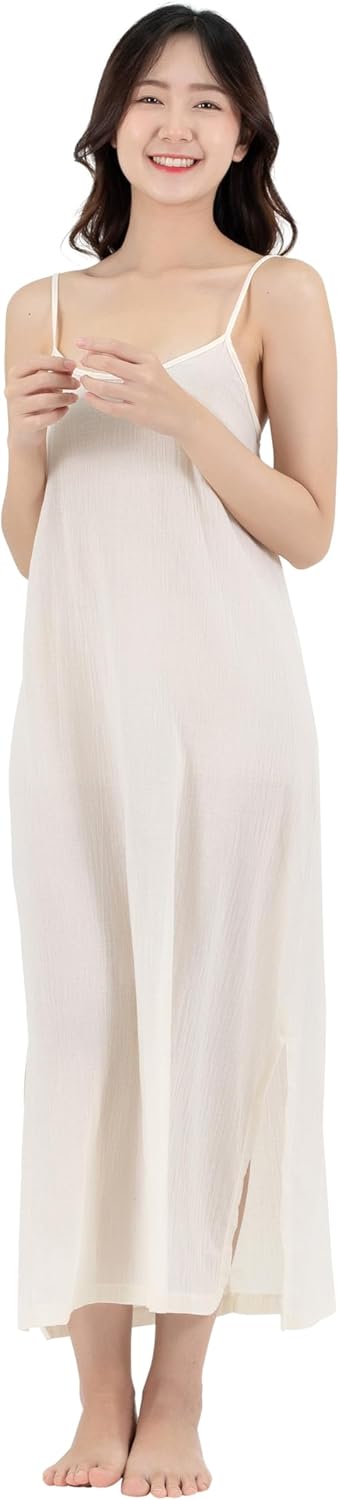 Long Cotton Full Slip Dress Lingerie Nightwear Adjustable Spaghetti Strap