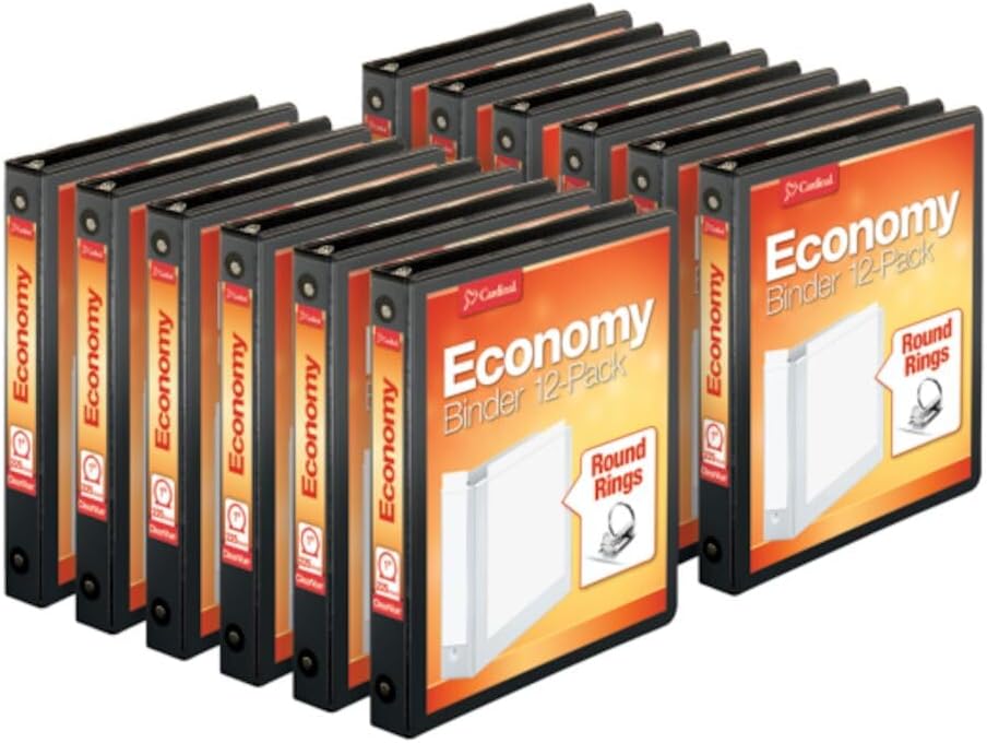 Cardinal Economy 3-Ring Binders, 1", Round Rings, Holds 225 Sheets, ClearVue Presentation View, Non-Stick, White, Carton of 12 (90621)