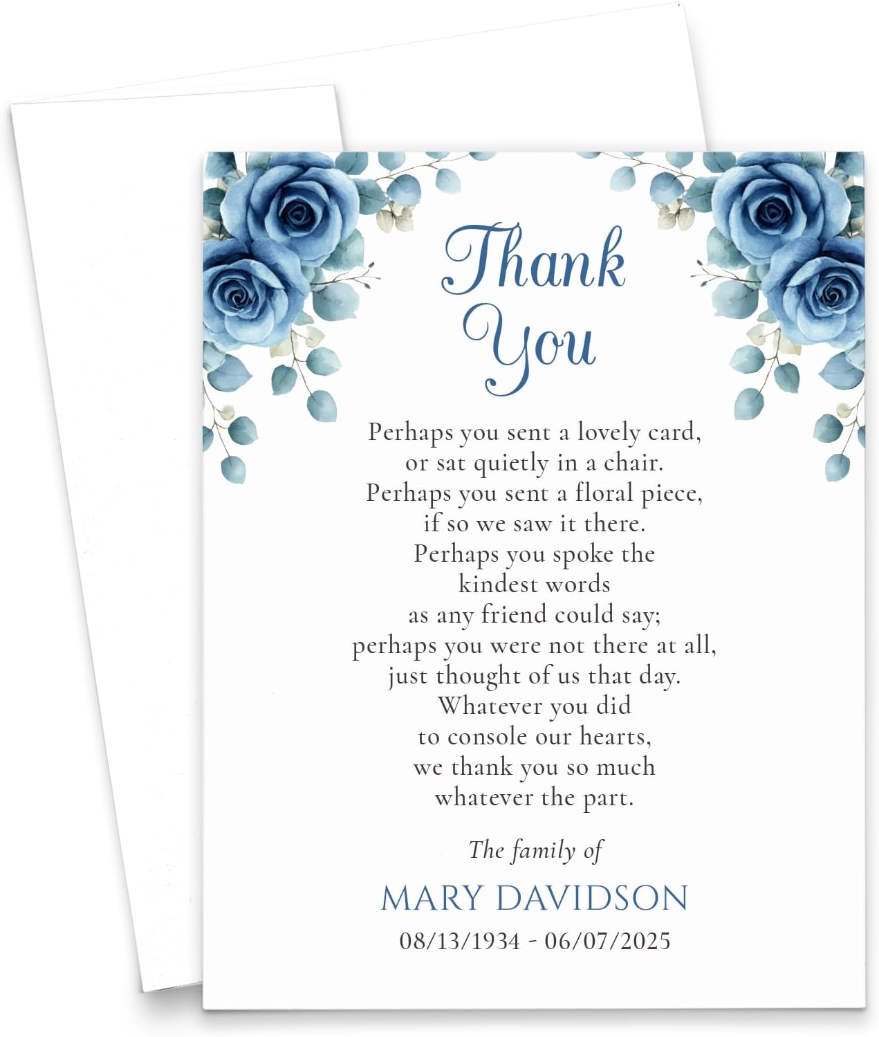 Modern Pink Paper Funeral Thank You Notes with Message Inside, FLAT Sympathy Acknowledgement Cards & Envelopes, Bereavement Personalized Thank You Notecards, Your Choice of Quantity and Color