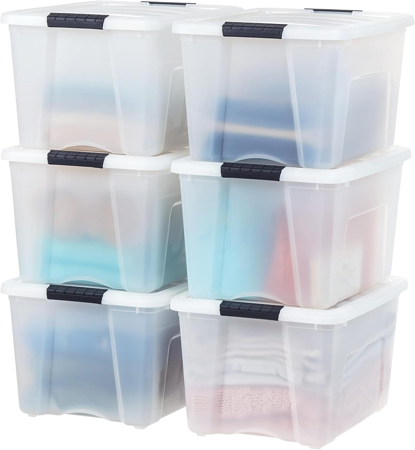 IRIS USA 13 QT Plastic Storage Box with Lid and Latches - 6 Pack - BPA-Free, See-Through Organizing Solution, Durable Nestable Stackable Containers, Secure Pull Handle - Clear