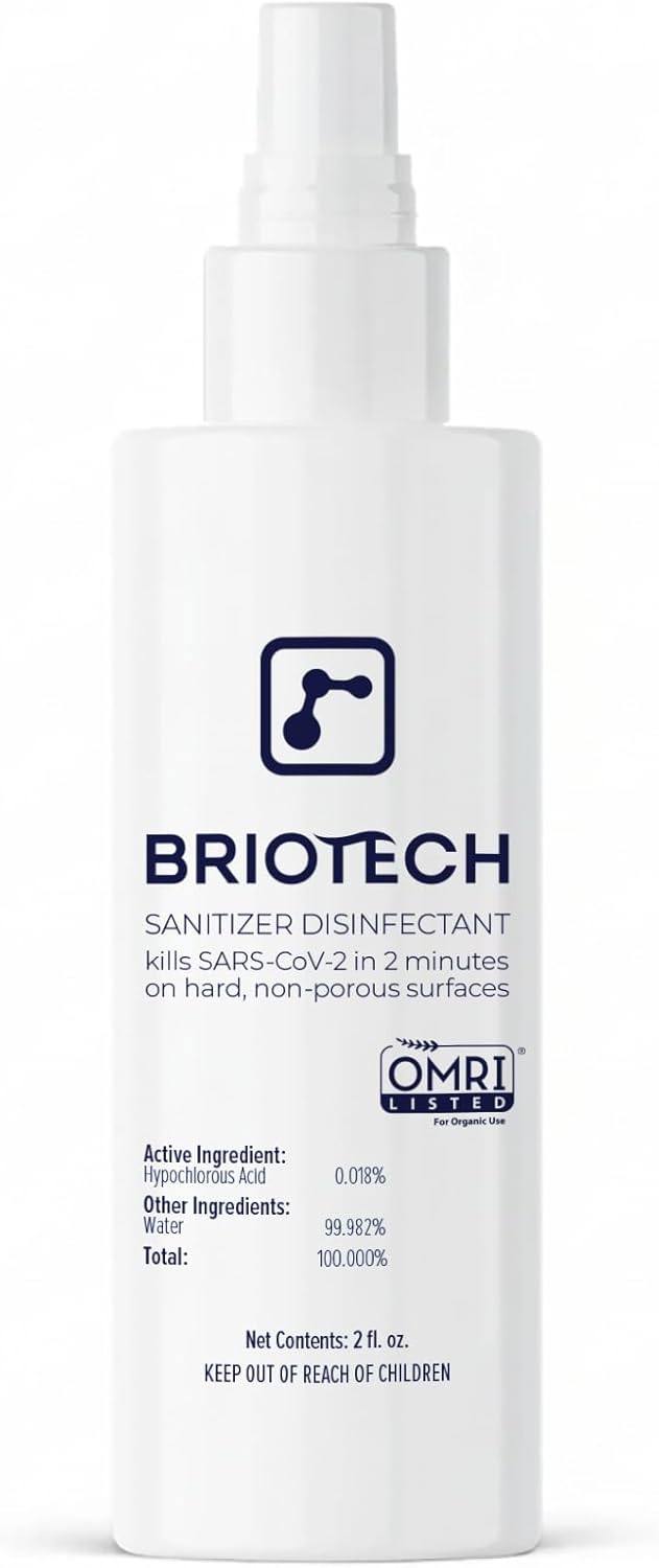 BRIOTECH Sanitizer Disinfectant Hypochlorous, Kill 99.99% of Viruses & Bacteria, Control Mold, Eliminate Odor, Gentle for Nursery & Play Rooms, Food Contact Surface Sanitizer, 1 Gallon Refill