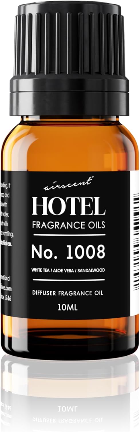 AirScent Hotel Diffuser Oil No. 1008 - White Tea, Aloe Vera & Sandalwood - Hotel Scent Dupe - Premium Fragrance Oil for Ultrasonic and Waterless Diffusers and Crafting - 120 mL, 4 fl oz Glass Bottle