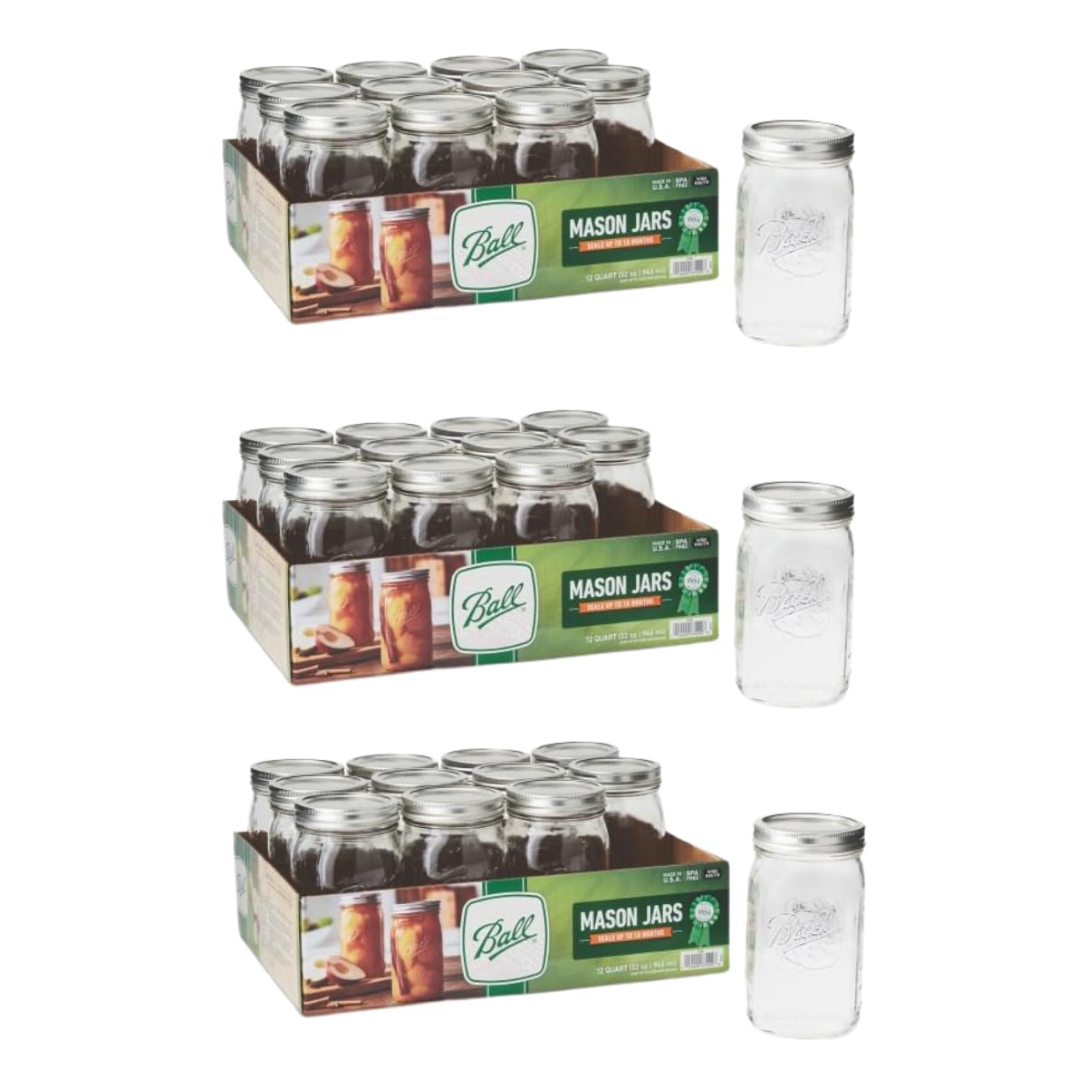Ball Wide Mouth Pint 16-Ounce Glass Mason Jar with Lids and Bands, 12-Count