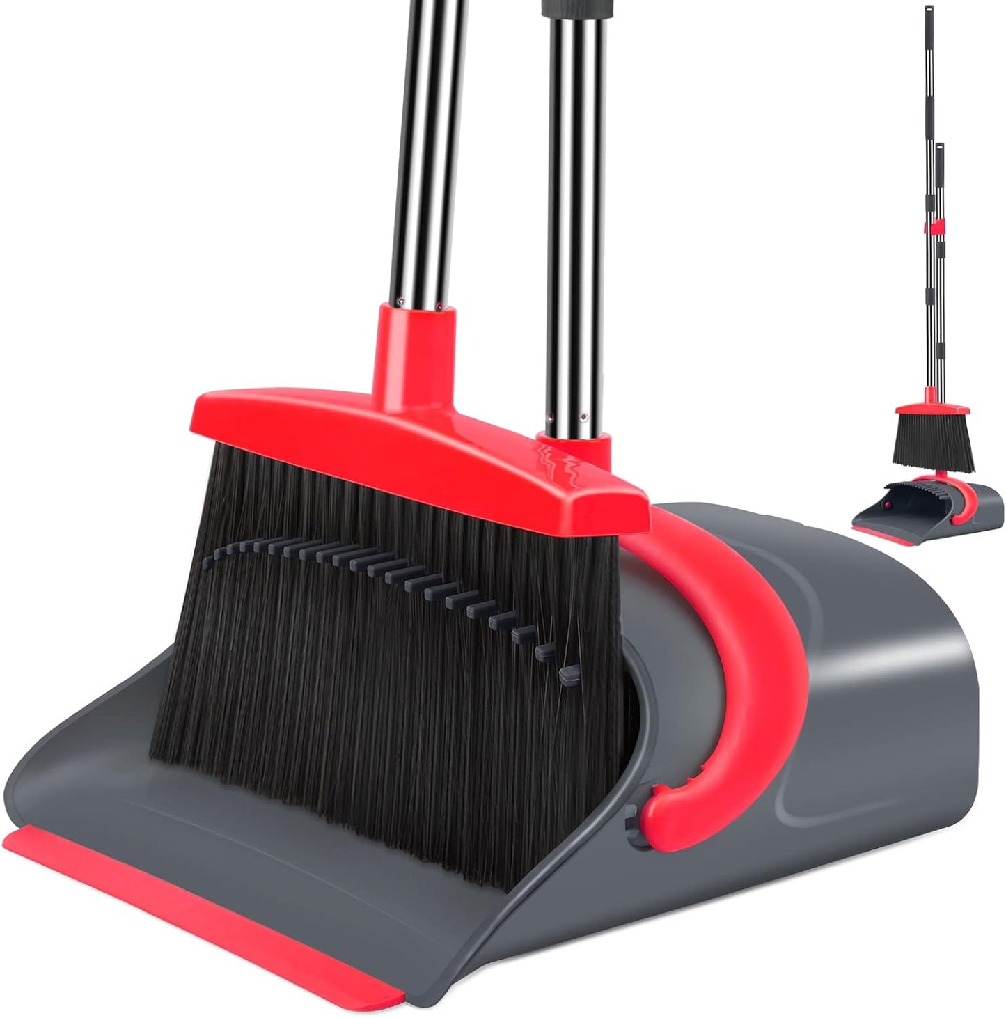 Broom and Dustpan Set for Home, Dust pan with Long Handle, Broom with Dustpan Combo Set, for Home Kitchen Room Office Lobby Floor Use Upright Stand Up Sweeping (Gray&Green)