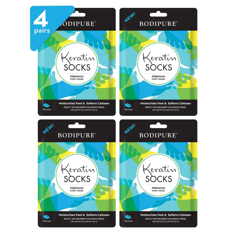 Bodipure Premium Foot Mask Keratin Socks | At Home Spa Moisturizer Socks for Dry Cracked Feet, Callus & Heel Softening | Easy-to-Use Pedicure Foot Repair | Chemical-free Feet Treatment | 12 Pairs