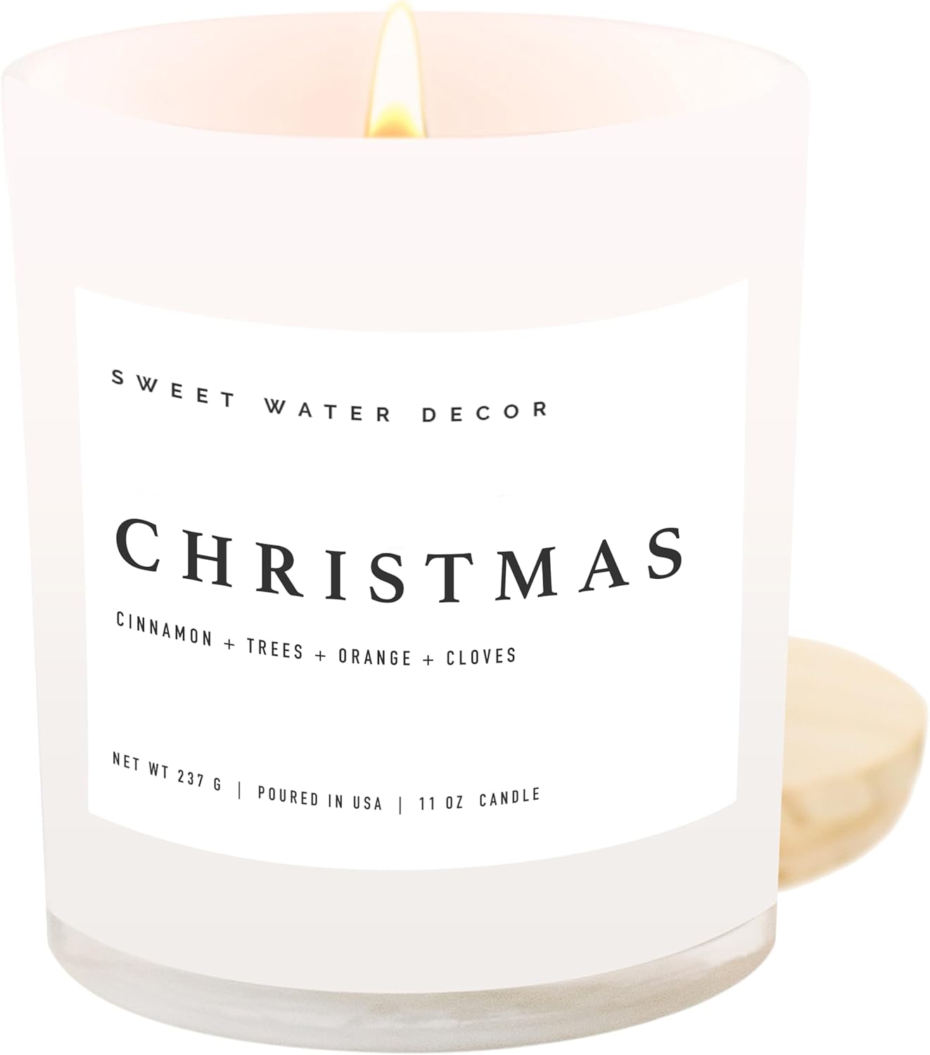 Sweet Water Decor Salt and Sea Candle - Sea Salt, Citrus, Amber, Musk, Beach Scented Soy Candles for Home - 11oz White Glass Jar + Wood Lid, 50+ Hour Burn Time, Made in the USA