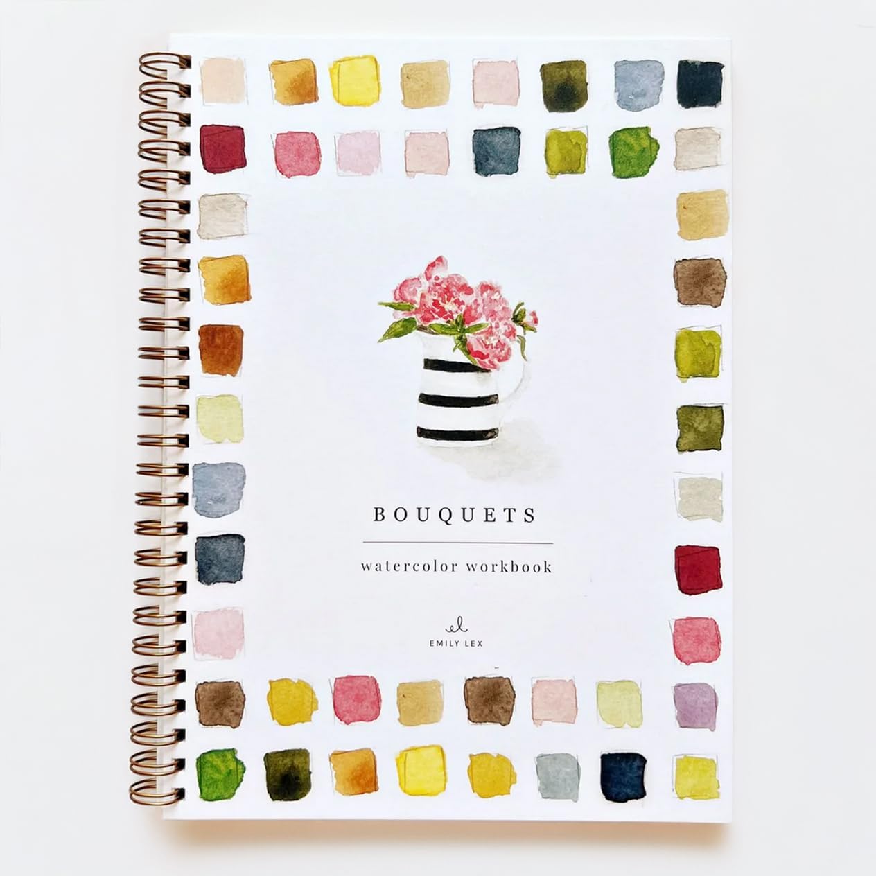 Flowers Watercolor Workbook by Emily Lex Studio, 12 Beginner Friendly Sketched Illustrations, Lay Flat Spiral Pages, 6.5 x 9 inch, 120lb Watercolor Paper