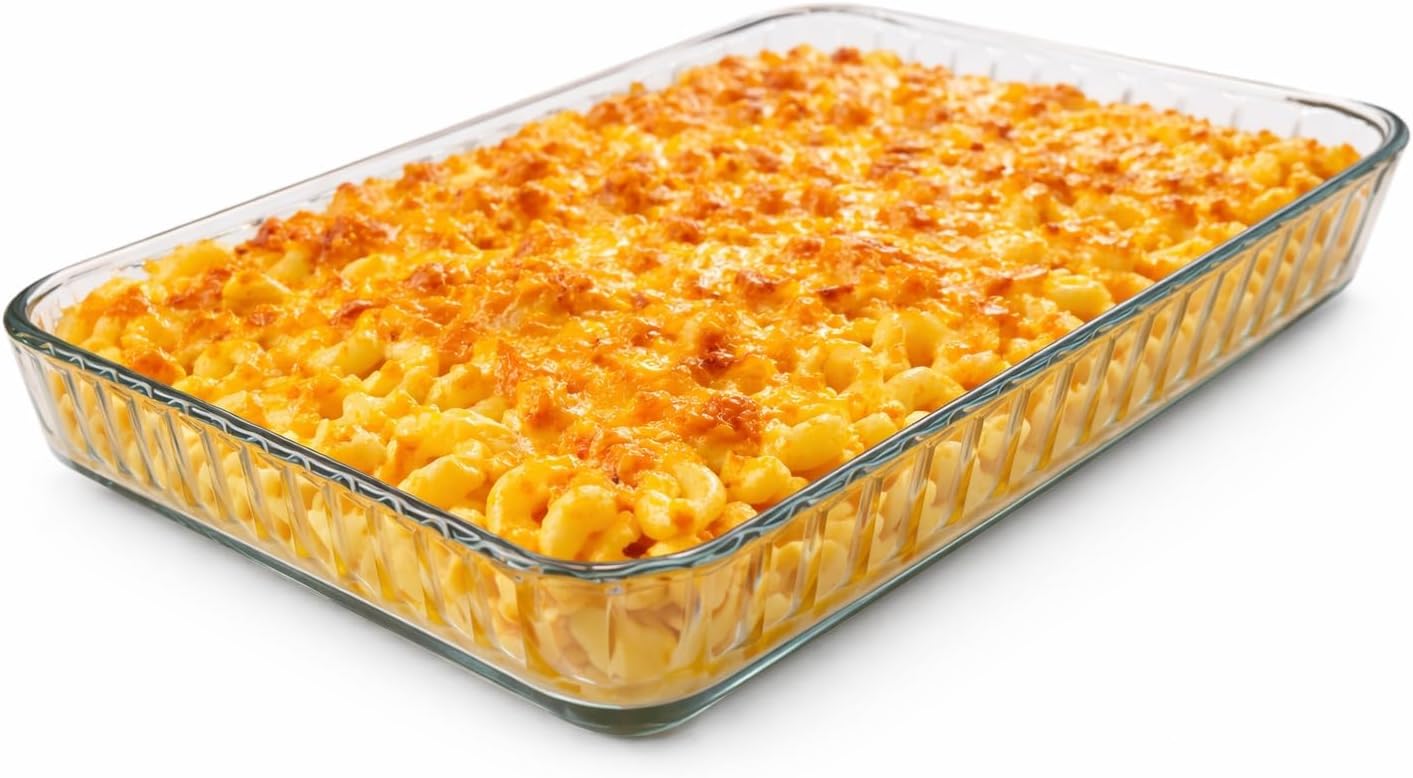 Ums 4-Qt (16" x 11" x 2") Glass Baking Dishes for Oven, Glass Oven Pan & Tray Bakeware, Borosilicate Glass Casserole Dish Cookware, Microwave & Oven-Safe Clear Bakeware