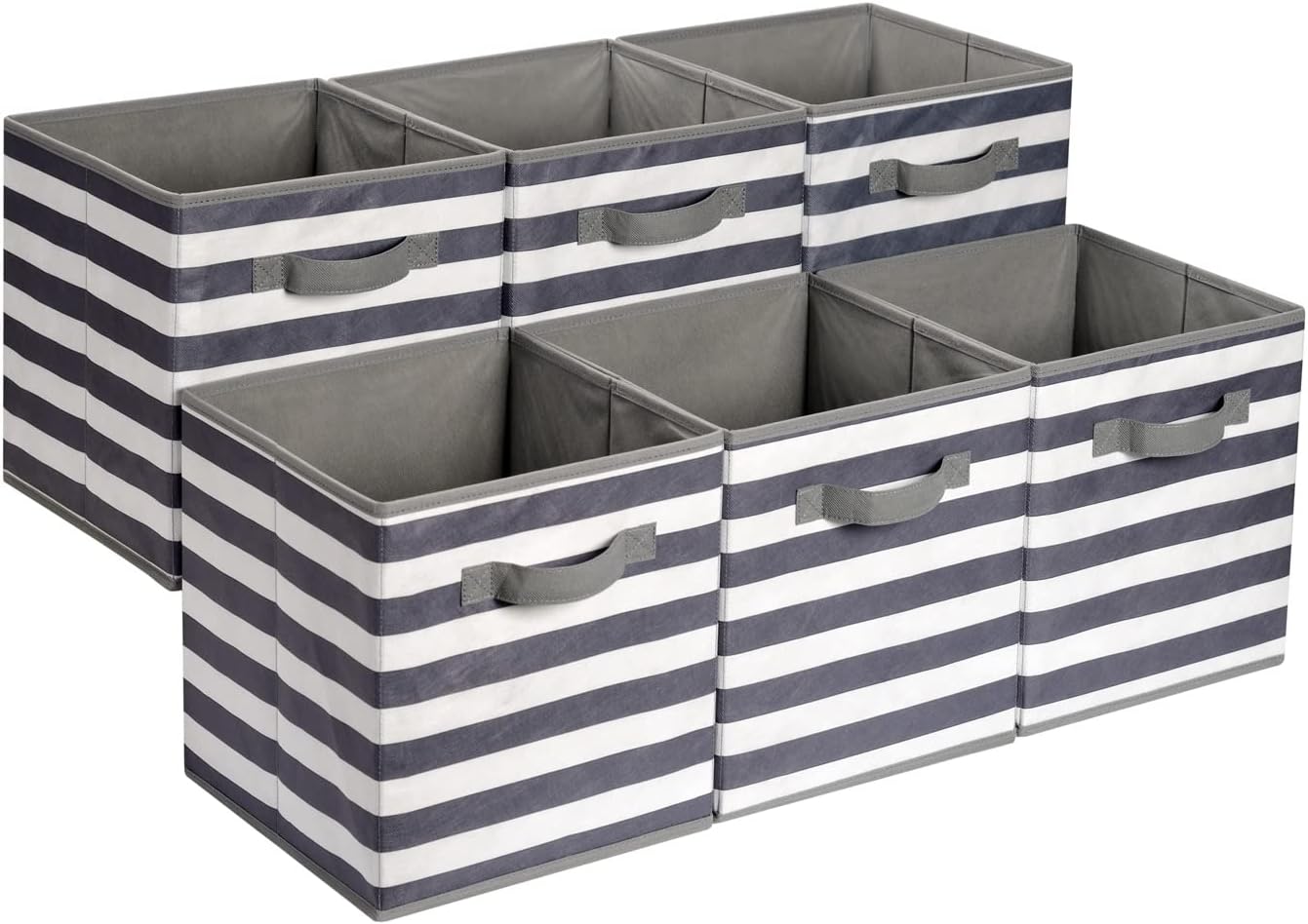 Amazon Basics Collapsible Fabric Storage Cube Bins Organizer with Handles, Sturdy, Beige, 13-x-13-x-13-inch, Pack of 6