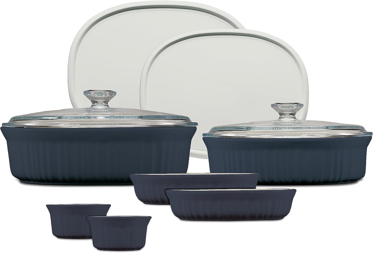 CorningWare Ceramic Bakeware Set with Lids Chip and Crack Resistant Stoneware Baking Dish, Microwave, Dishwasher, Oven, Freezer and Fridge Safe, 6-Piece French White