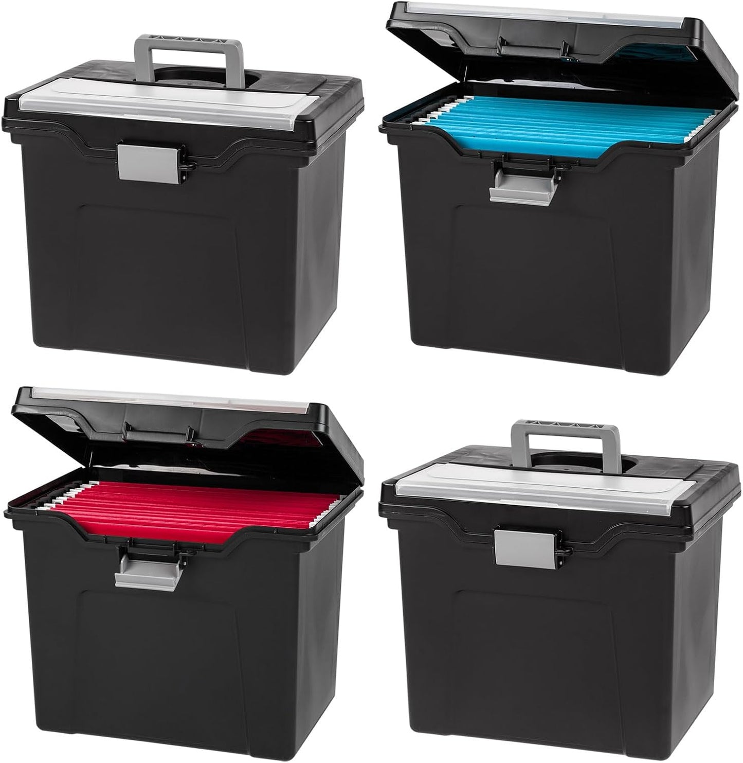IRIS USA File Box File Organizer w/Wing Lid for Letter/Legal File, Water Resistant Document Box, BPA-Free Plastic Storage Bin Organizer with Handles, Stackable, Nestable, Clear 18 Qt. 4Pack