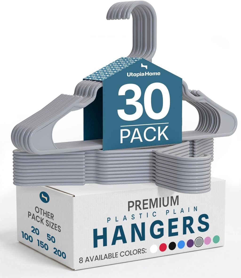 Utopia Home - Plastic Hangers 50 Pack - Space Saving Clothes Hanger - Durable and Strong Closet Organizers and Storage Makes It Ideal Stocking Stuffers or Apartment or Dorm Room Essentials (White)
