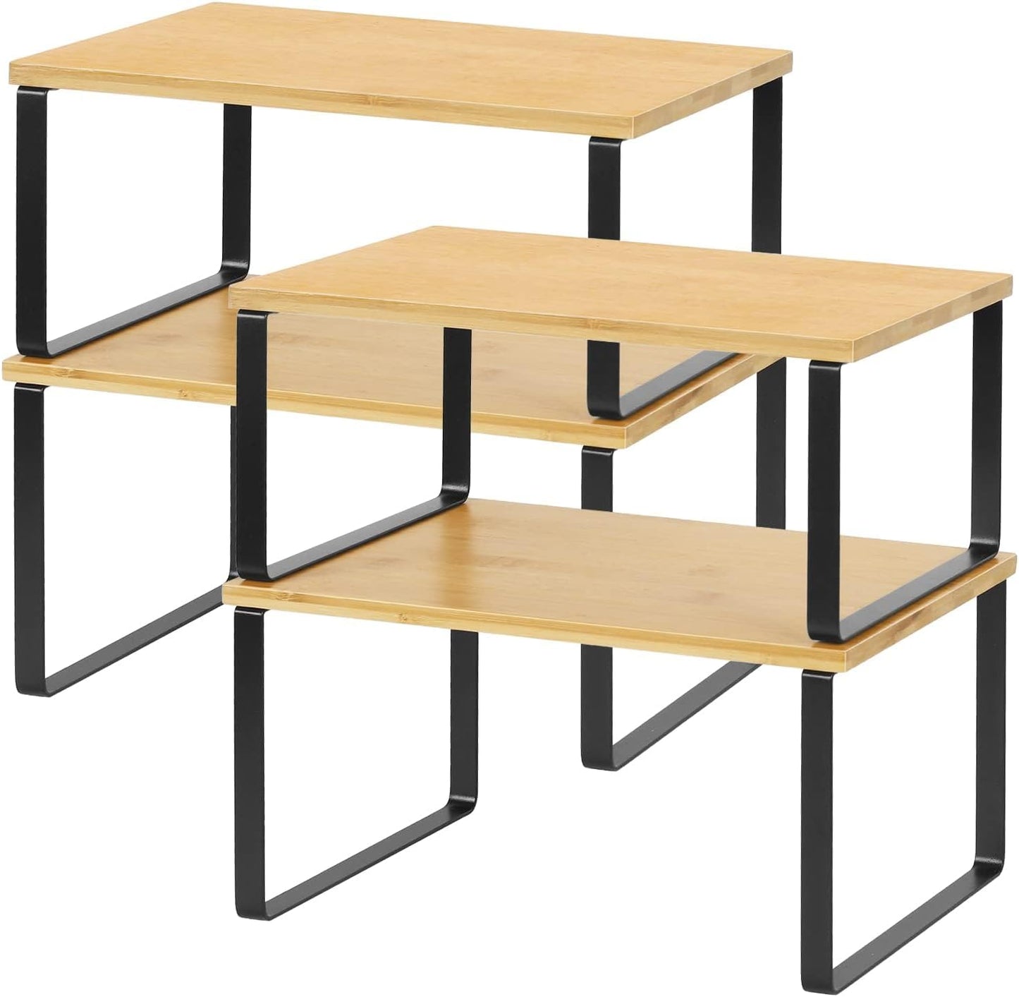 NEX Bamboo Kitchen Cabinet and Counter Shelf Organizer, Stackable & Expandable, Set of 4, White and Natural