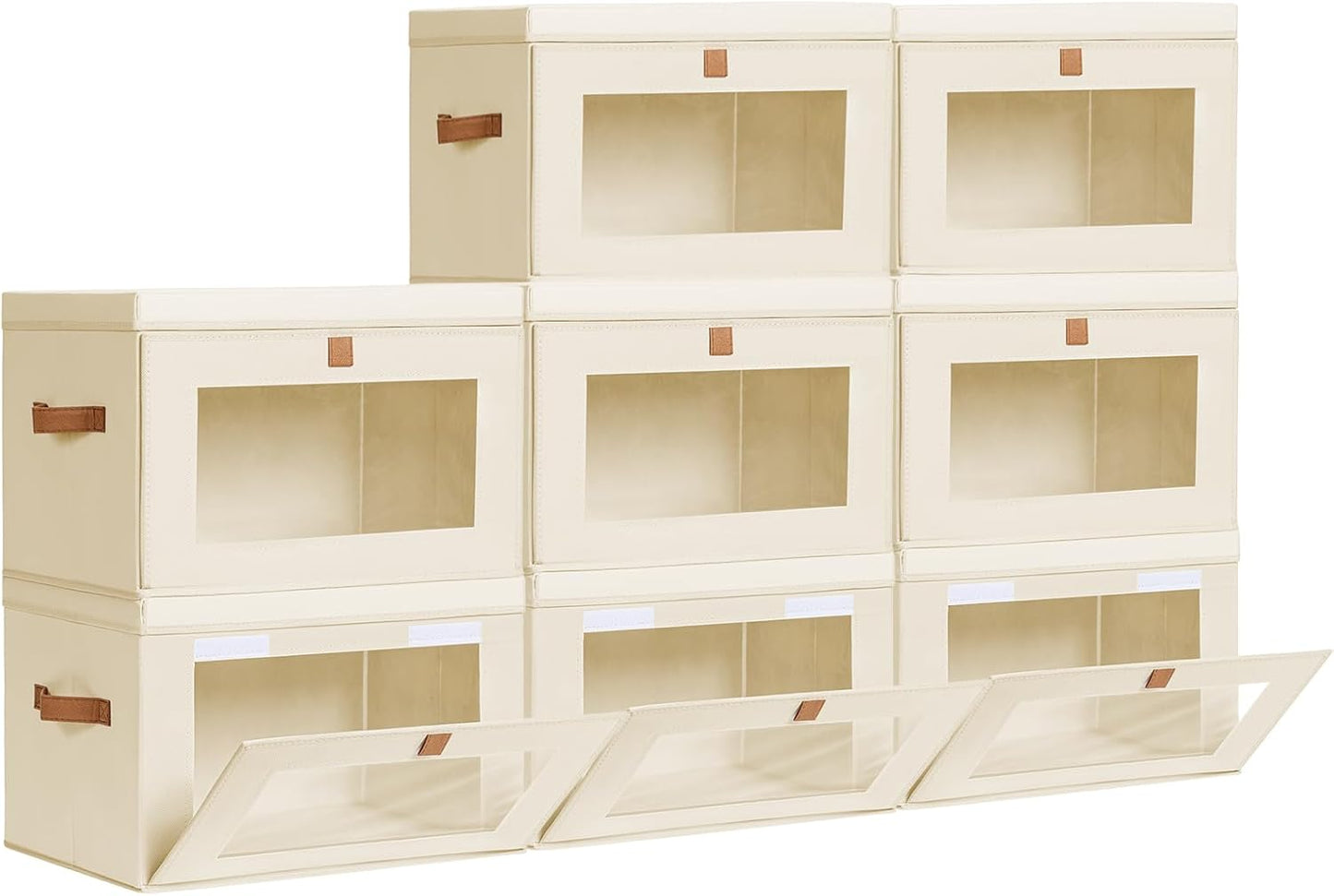 Large Closet Storage Organizer - Clothes Storage Bins with Handles & Window, Collapsible Decorative Boxes with Lids, Fabric Containers for Living Room, Dorm, 2 Pack, Beige