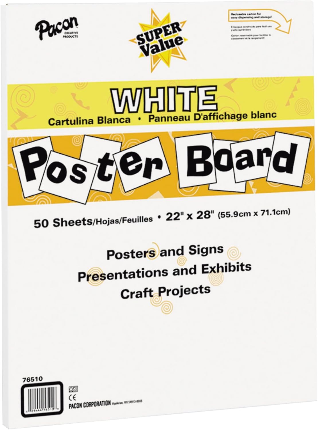 Pacon Super Value Poster Board, 22"X28", White, 50 Sheets