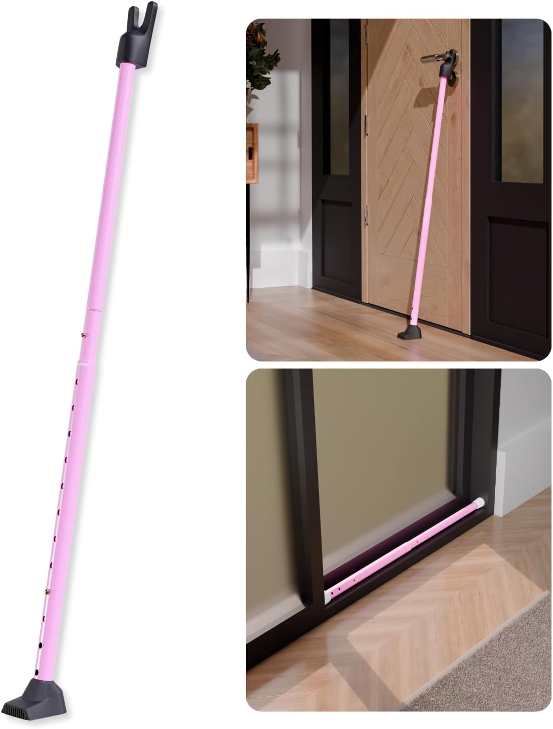 SECURITYMAN 2-in-1 Door Security Bar & Sliding Patio Door Security Bar (2 Pack) via Interchangeable Caps - Heavy Duty Iron Construction Door Stoppers Lock for Home, Apartment, Travel Hotel - Black