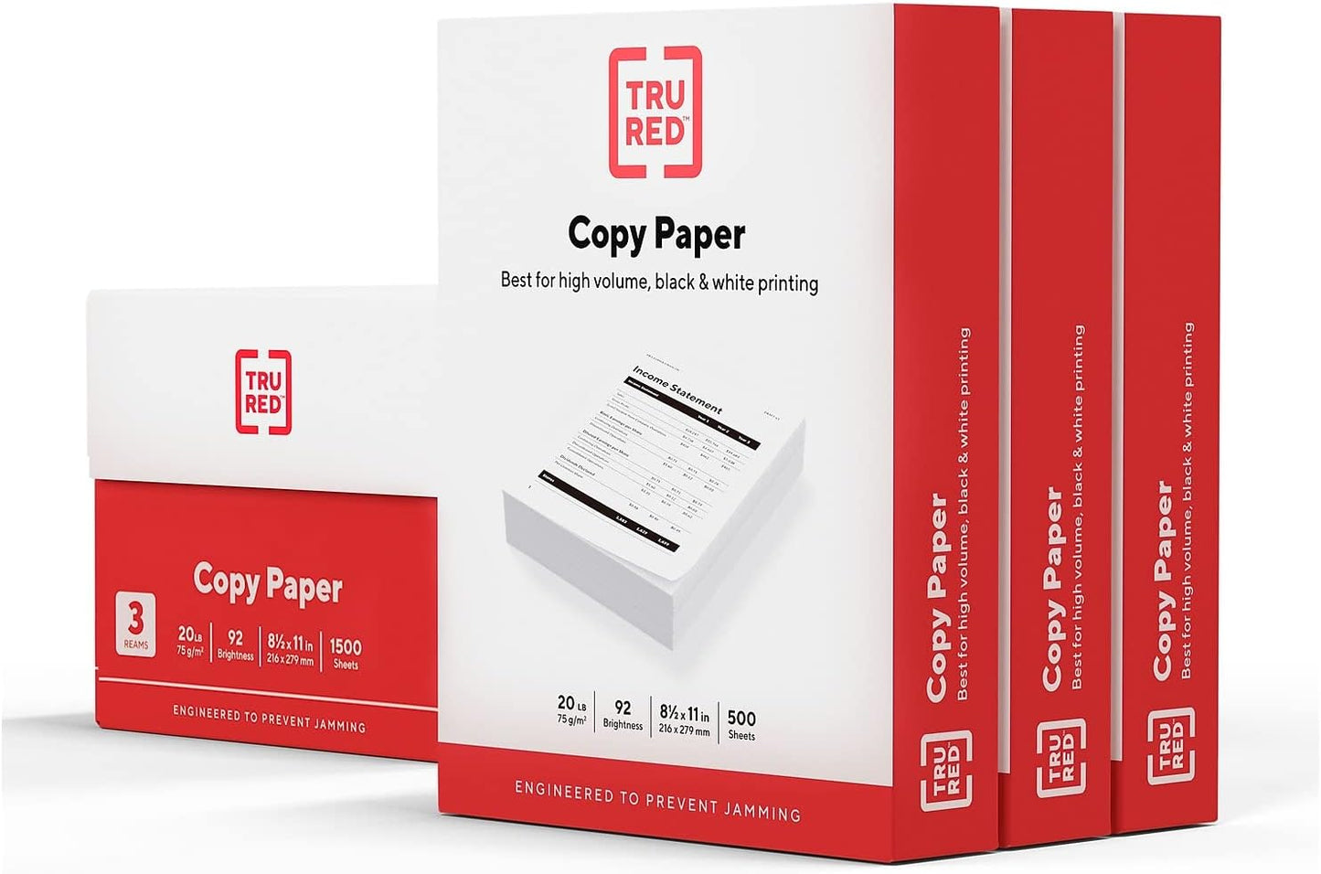 TRU RED 8.5x11 Copy Paper 20 lb. 92-Bright 5000 Sheets/Carton, For Office, School & Home