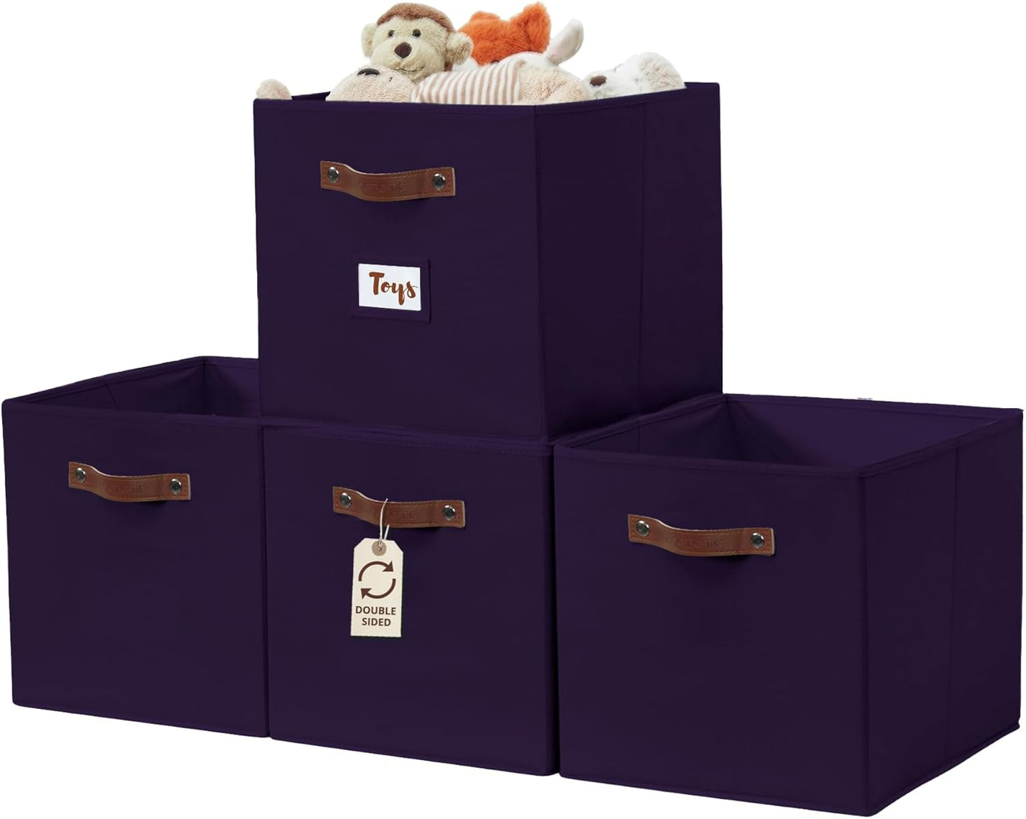 DECOMOMO Storage Bins, Cube Storage Bin with Labels, Fabric Storage Cubes for Shelves (10.5" x 11" / 6pcs, Beige)
