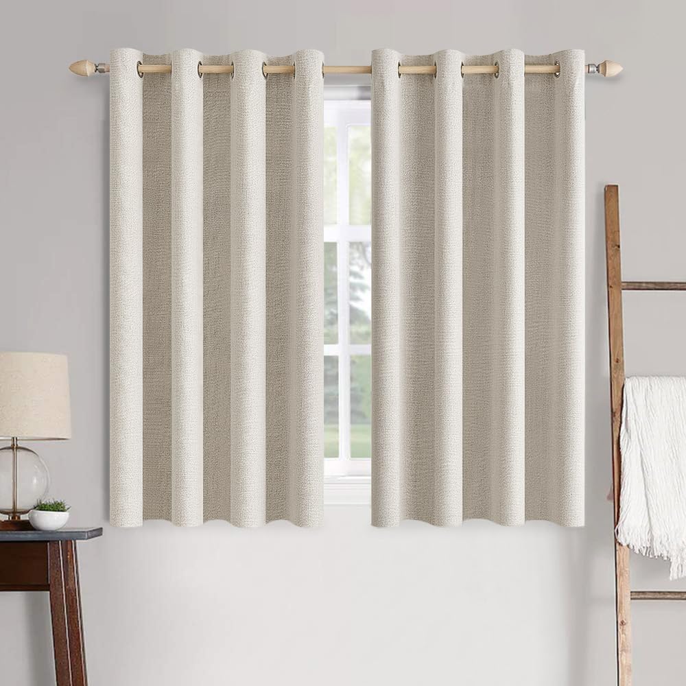 MIULEE 100% Blackout Linen Textured Curtains for Bedroom Solid Thermal Insulated Natural Beige Grommet Room Darkening Curtains & Drapes Luxury Decor for Living Room Nursery 52 x 84 Inch (2 Panels)