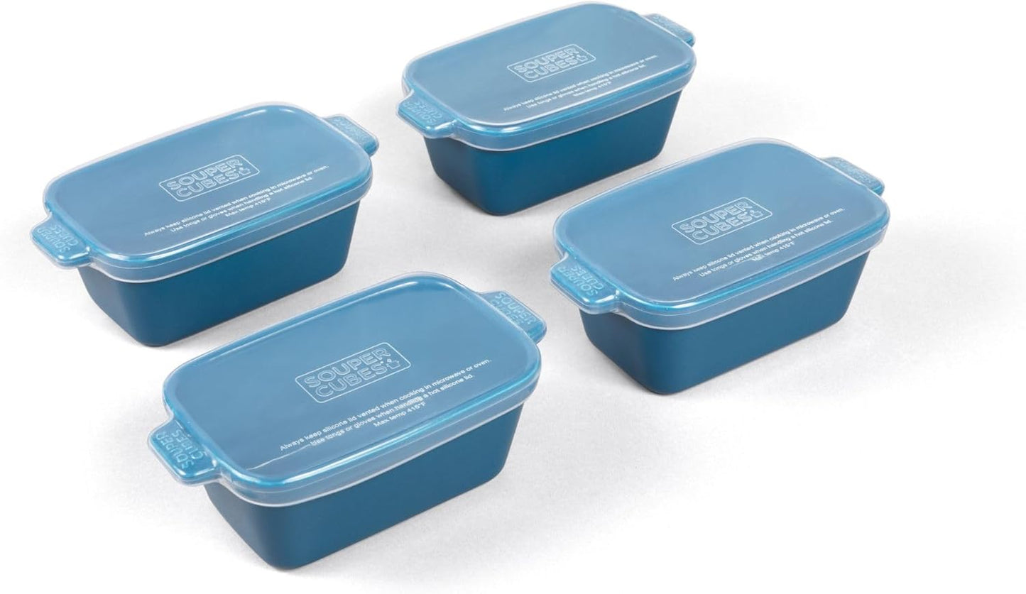 Souper Cubes Stoneware 2.0-5" x 5" Baking Dishes for Oven, Made in USA, Premium Mini Ceramic Baking Dishes with Silicone Covers for Individual Portions, Set of 2 - White