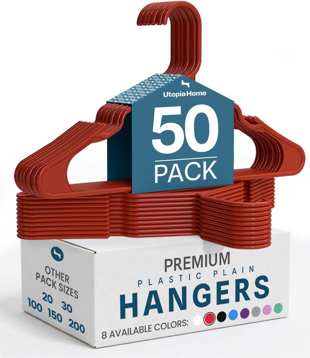 Utopia Home - Plastic Hangers 50 Pack - Space Saving Clothes Hanger - Durable and Strong Closet Organizers and Storage Makes It Ideal Stocking Stuffers or Apartment or Dorm Room Essentials (White)