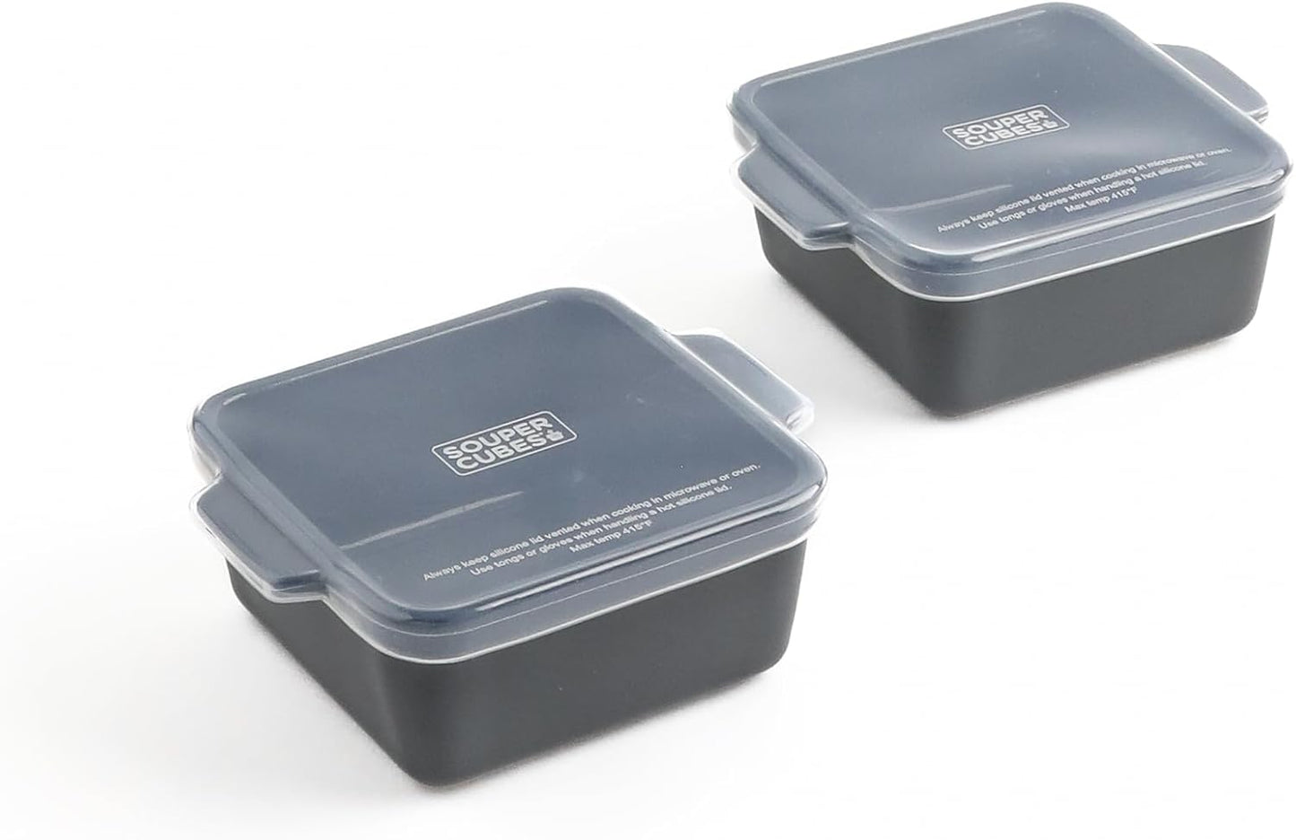 Souper Cubes Stoneware 2.0-5" x 5" Baking Dishes for Oven, Made in USA, Premium Mini Ceramic Baking Dishes with Silicone Covers for Individual Portions, Set of 2 - White