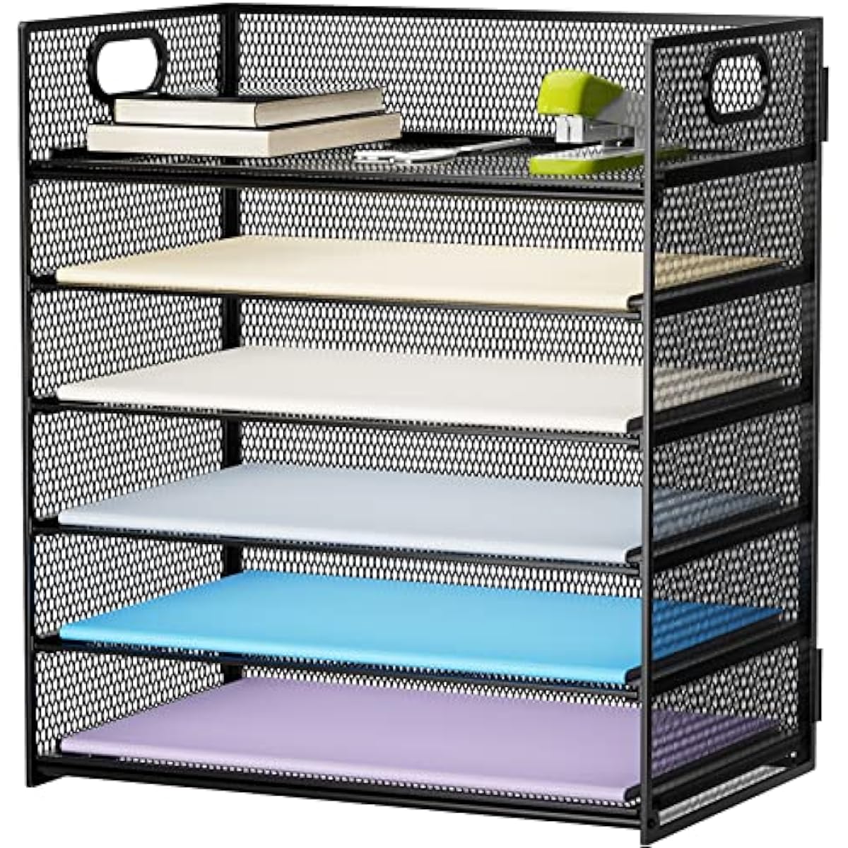 Marbrasse 6 Tier Paper Organizer Letter Tray - Mesh Desk File Organizer with Handle, Paper Sorter Organizer for Letter/A4 Office File Folder Holder - Black