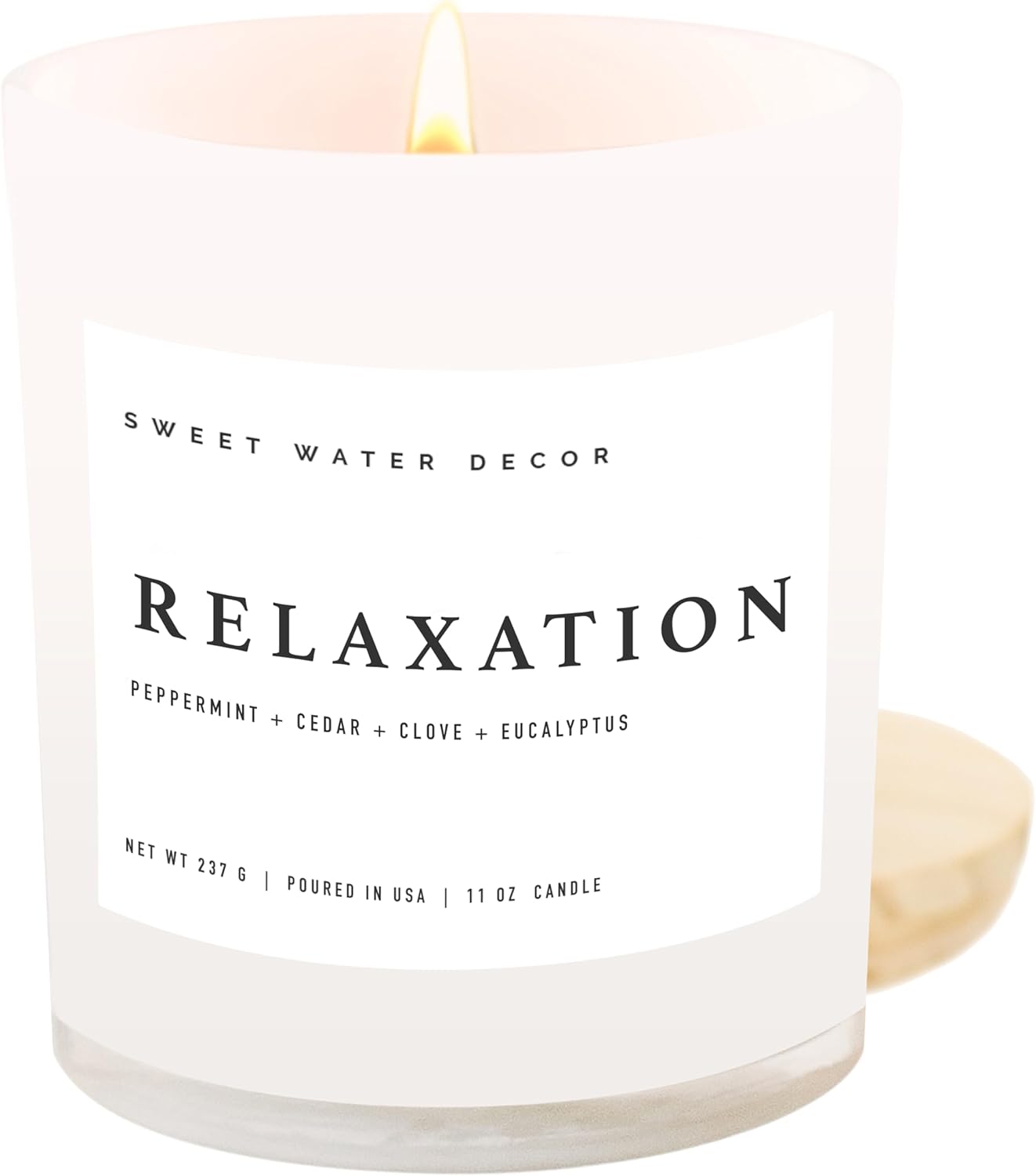 Sweet Water Decor Salt and Sea Candle - Sea Salt, Citrus, Amber, Musk, Beach Scented Soy Candles for Home - 11oz White Glass Jar + Wood Lid, 50+ Hour Burn Time, Made in the USA