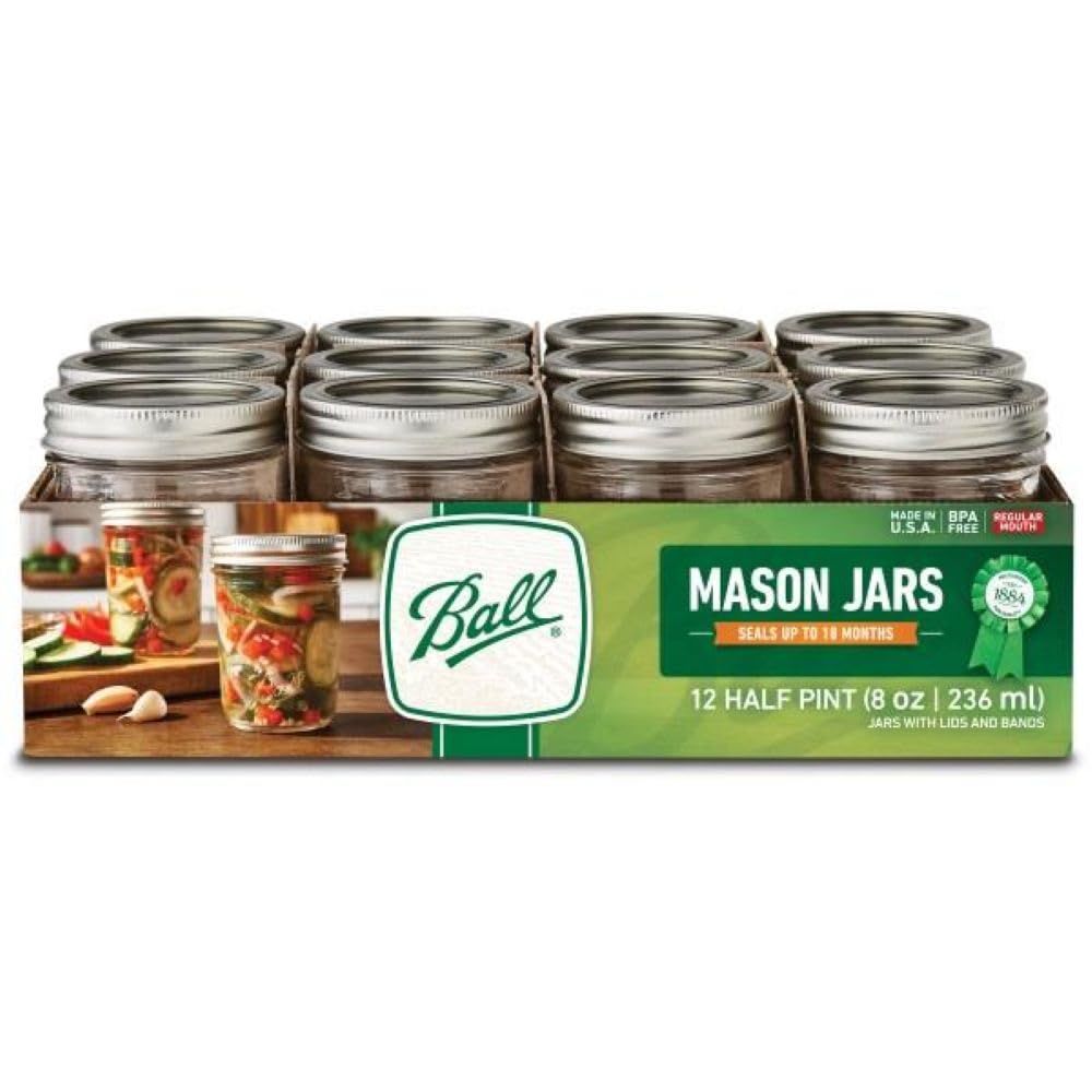 Ball Wide Mouth Pint 16-Ounce Glass Mason Jar with Lids and Bands, 12-Count