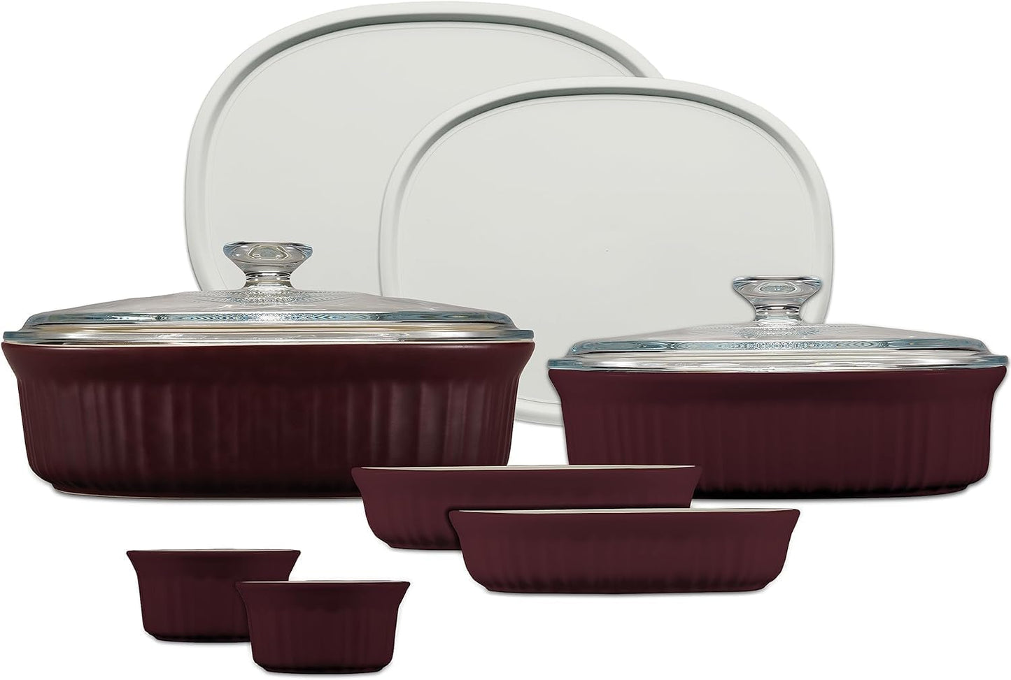 CorningWare Ceramic Bakeware Set with Lids Chip and Crack Resistant Stoneware Baking Dish, Microwave, Dishwasher, Oven, Freezer and Fridge Safe, 6-Piece French White