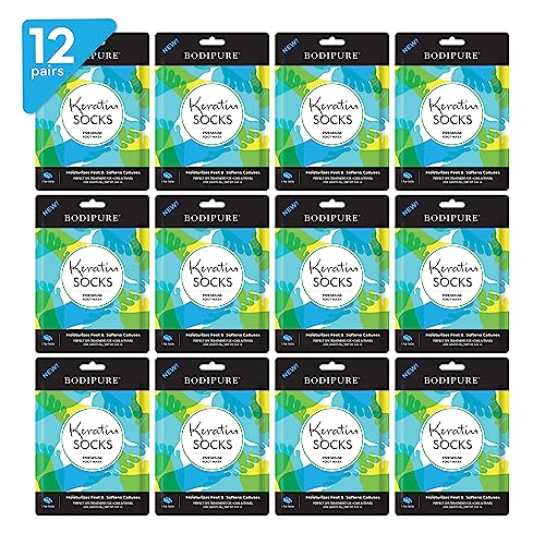 Bodipure Premium Foot Mask Keratin Socks | At Home Spa Moisturizer Socks for Dry Cracked Feet, Callus & Heel Softening | Easy-to-Use Pedicure Foot Repair | Chemical-free Feet Treatment | 12 Pairs