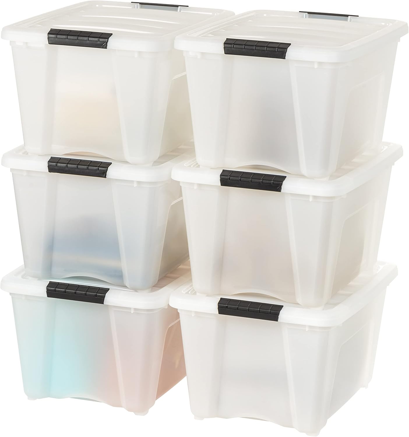 IRIS USA 13 QT Plastic Storage Box with Lid and Latches - 6 Pack - BPA-Free, See-Through Organizing Solution, Durable Nestable Stackable Containers, Secure Pull Handle - Clear